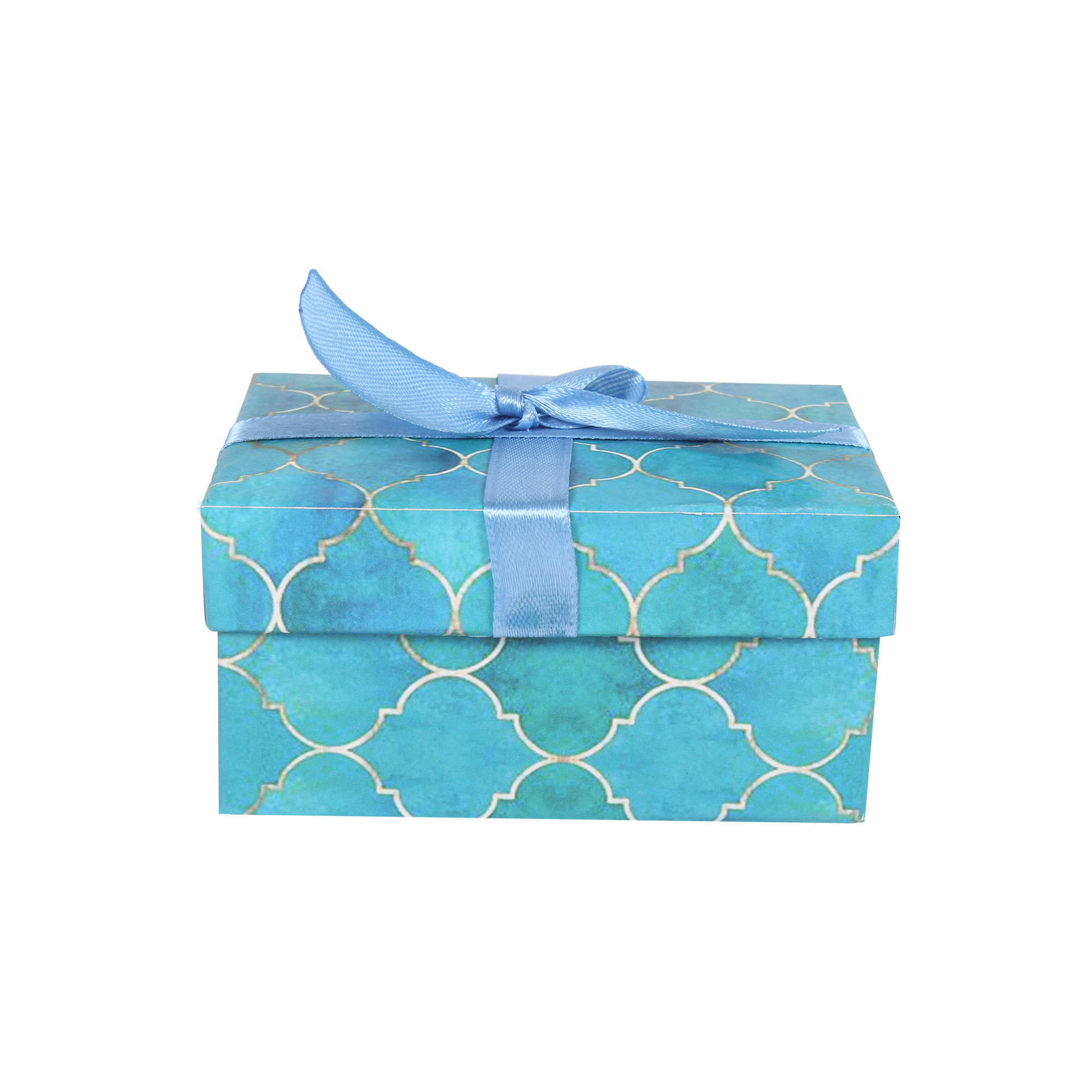 Gift Box With Bow Moroccan Trellis Aqua Shimmer L10.5 X W8 X D5.4Cm