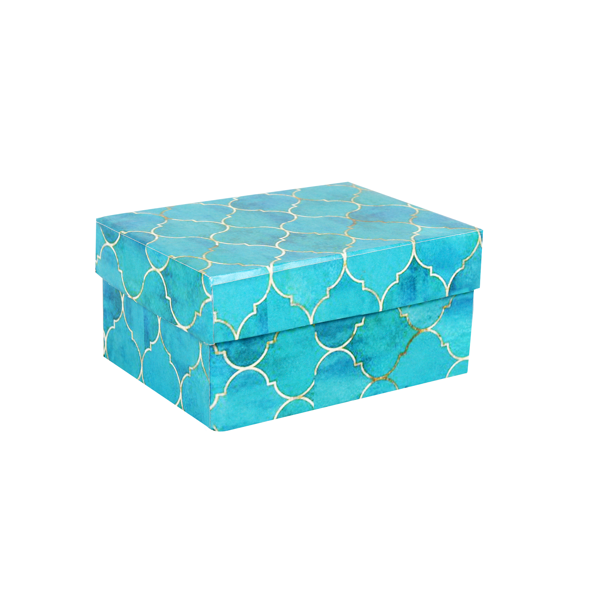Gift Box With Bow Moroccan Trellis Aqua Shimmer L10.5 X W8 X D5.4Cm