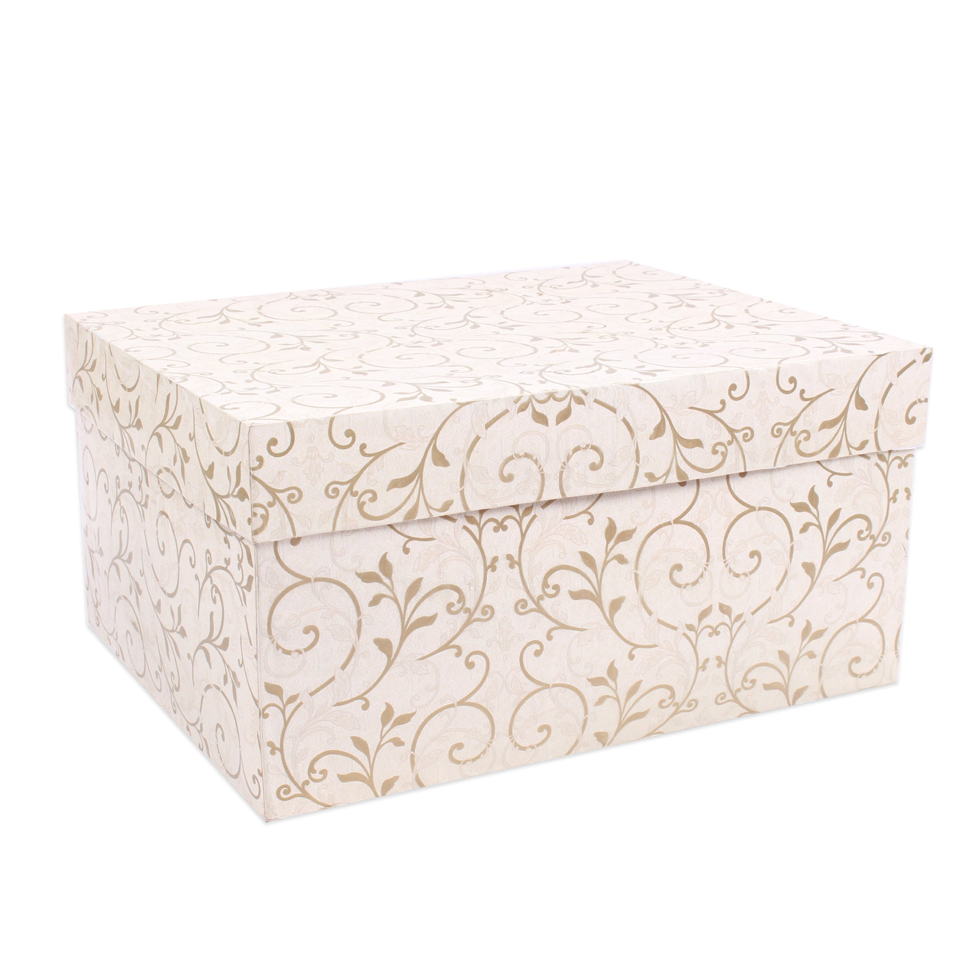 Gift Box Floral Swirls Ivory Shimmer L25.5 X W20.5 X D13Cm 1Pc Gol