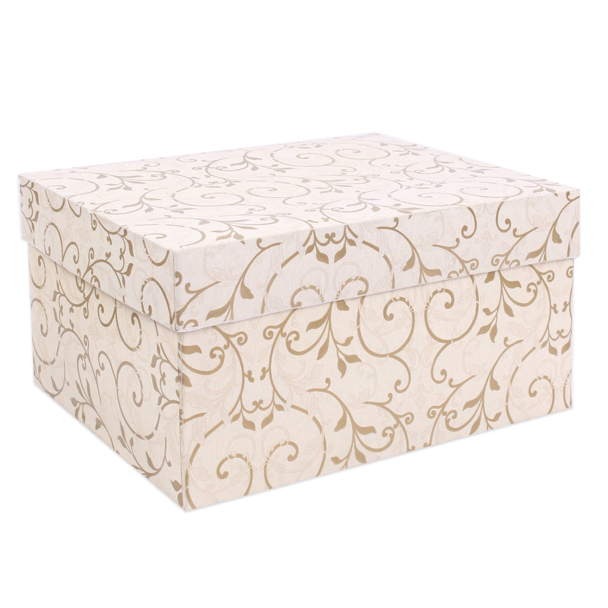 Gift Box Floral Swirls Ivory Shimmer L21 X W15.5 X D10.5Cm