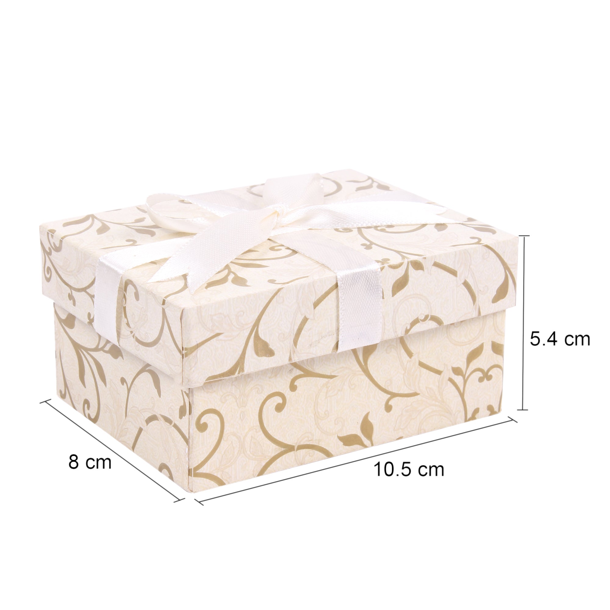 Gift Box With Bow Floral Swirls Ivory Shimmer L10.5 X W8 X D5.4(cm)