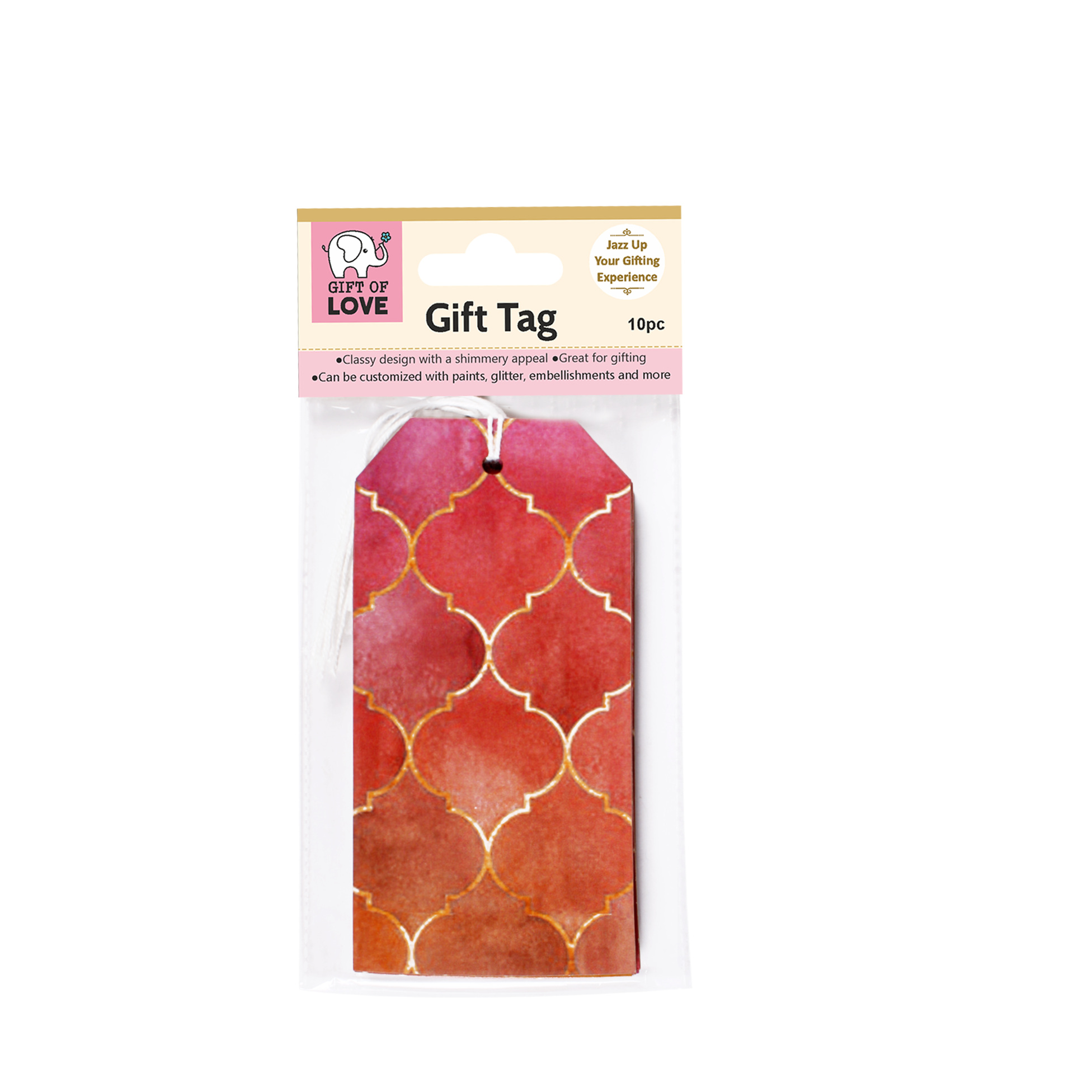 Gift Tags Moroccan Trellis Rosy Shimmer L12.5 X W6.5cm 10pc