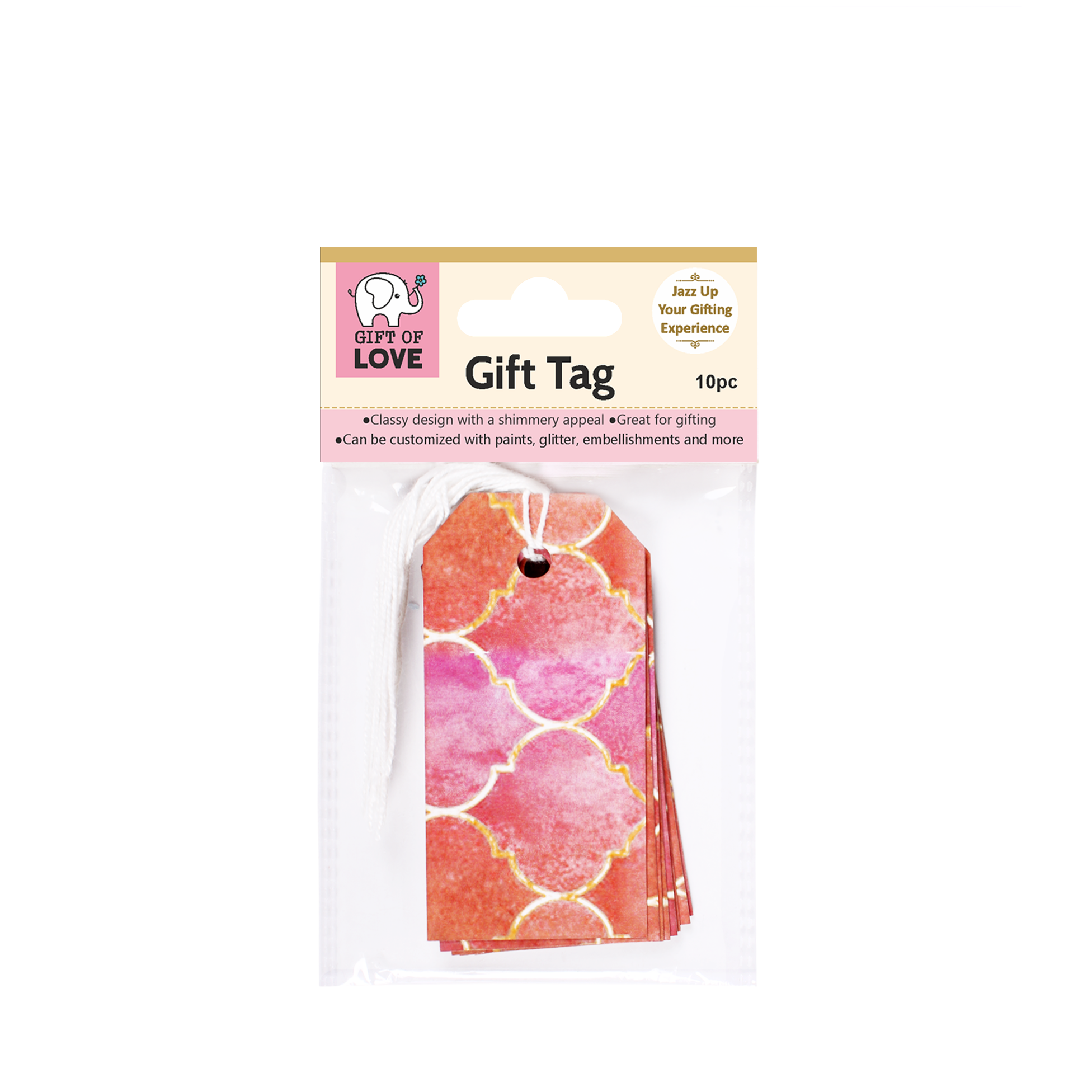 Gift Tags Moroccan Trellis Rosy Shimmer L8.2 X 4.2cm 10pc