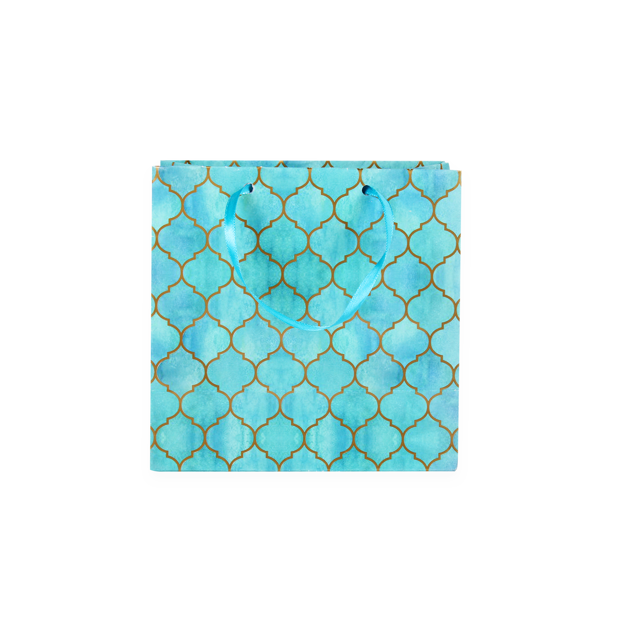 Gift Bags Moroccan Trellis Aqua Shimmer L16 X W17.5 X D9.2Cm 1Pc Gol