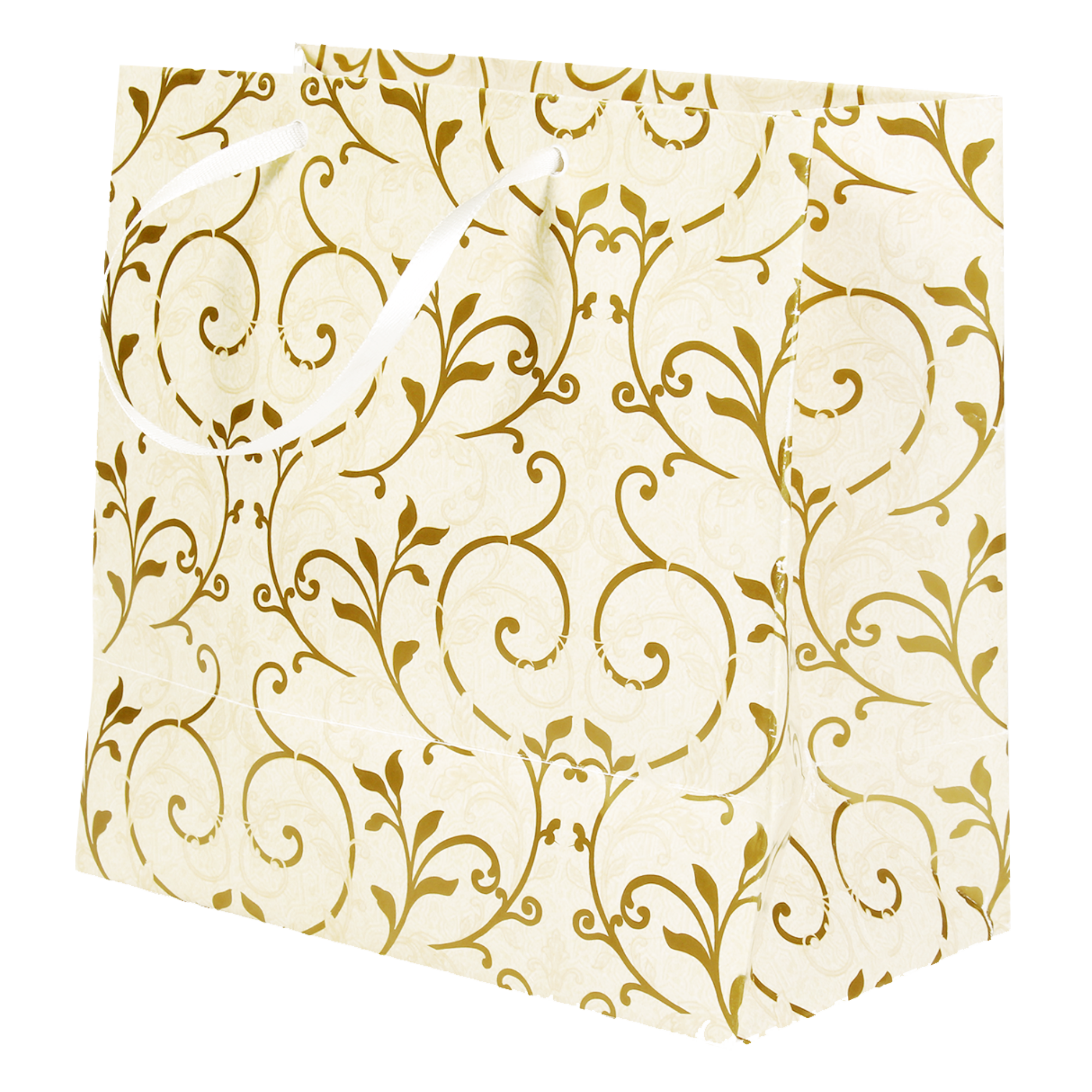 Gift Bags Floral Swirls Ivory Shimmer L16 X W17.5 X D9.2Cm 1Pc Gol