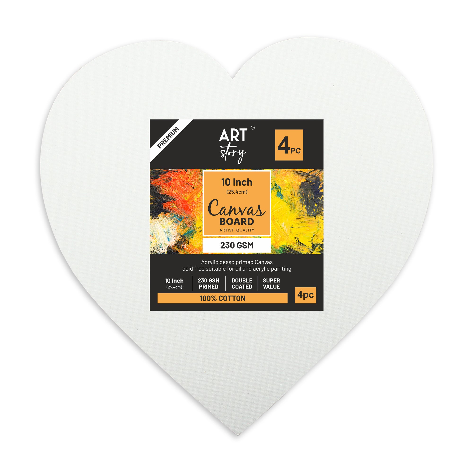 Canvas Board Heart 10 X 10Inch 230Gsm 2Mm Thick 4Pc Shrink Lb