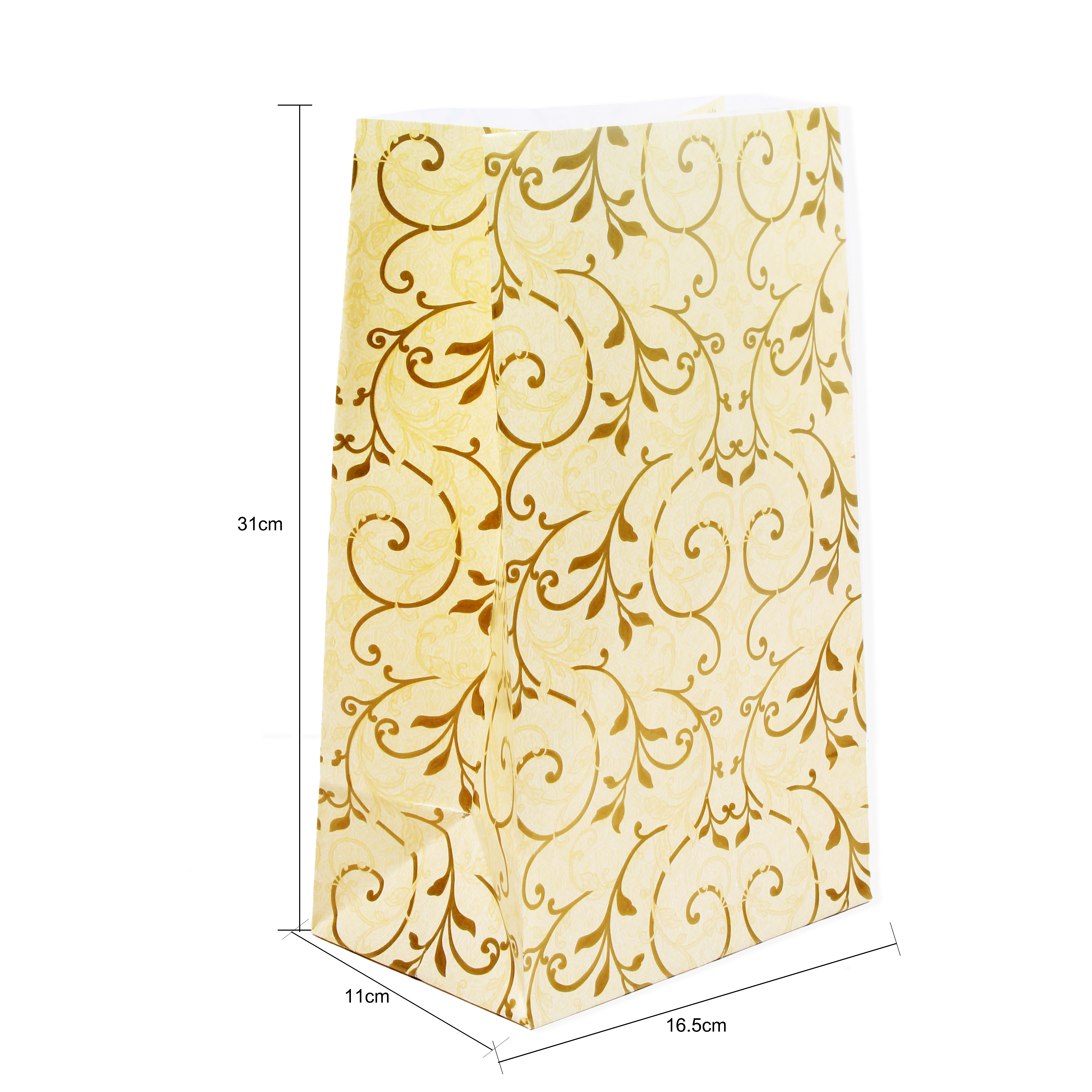 Gift Pouch Bag Floral Swirls Ivory Shimmer L 30.3 X W 16.2 X D 11.3Cm 6Pc Gol