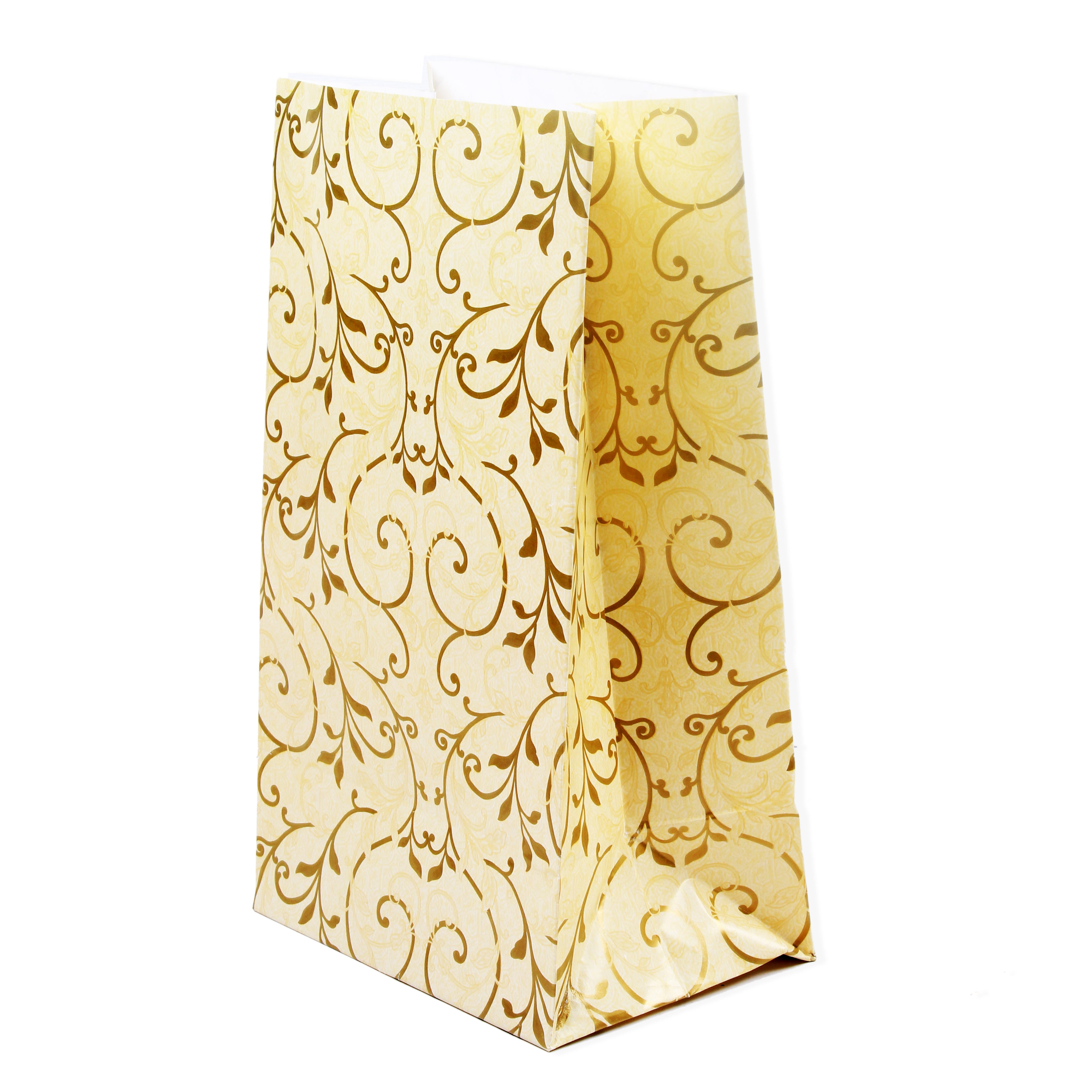 Gift Pouch Bag Floral Swirls Ivory Shimmer L 22.5 X W 13.2 X D 9Cm 6Pc Gol