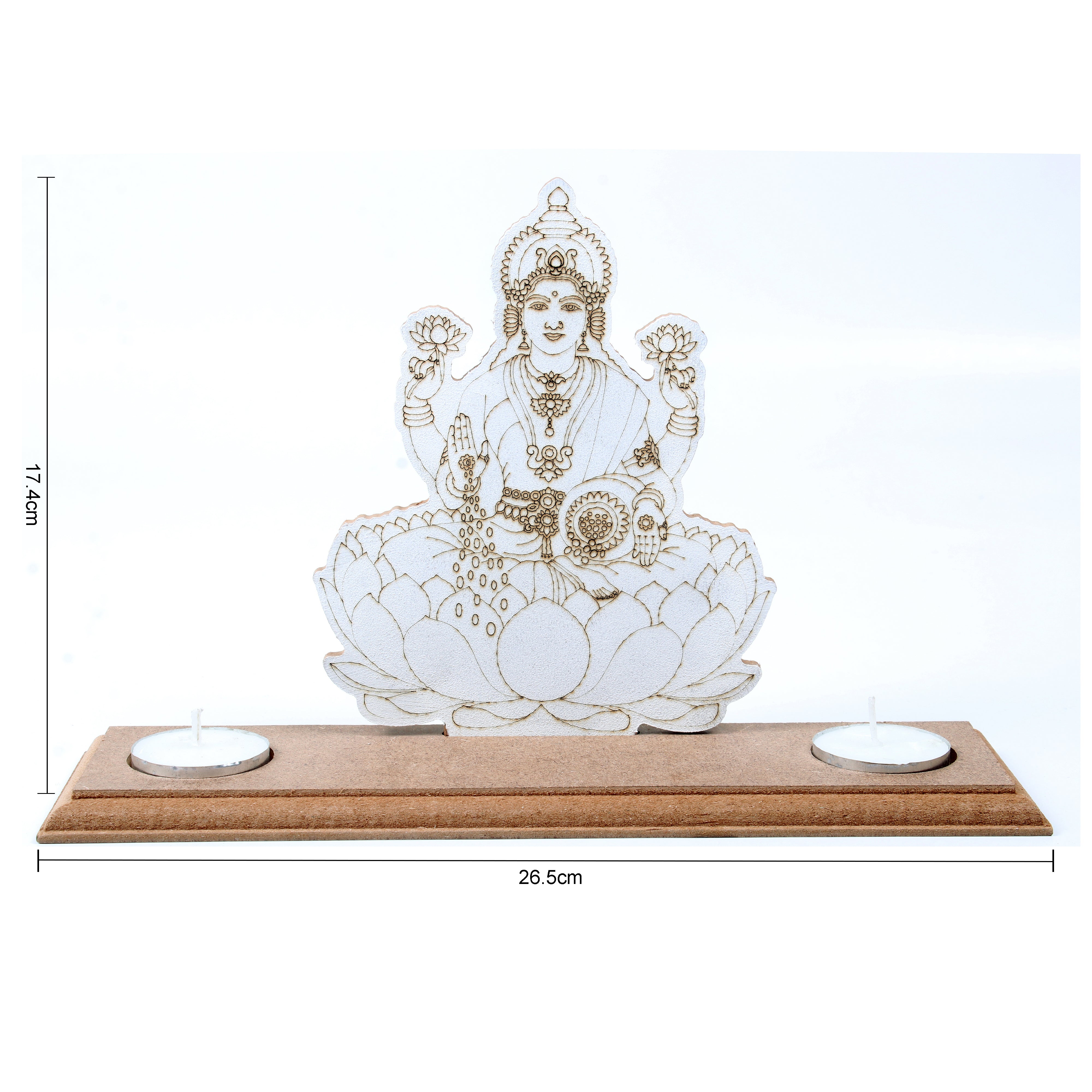 MDF Pre Marked Standing Goddess Laxmi T-Light Candle Holder with Candle 6.5 X 10inch 1pc