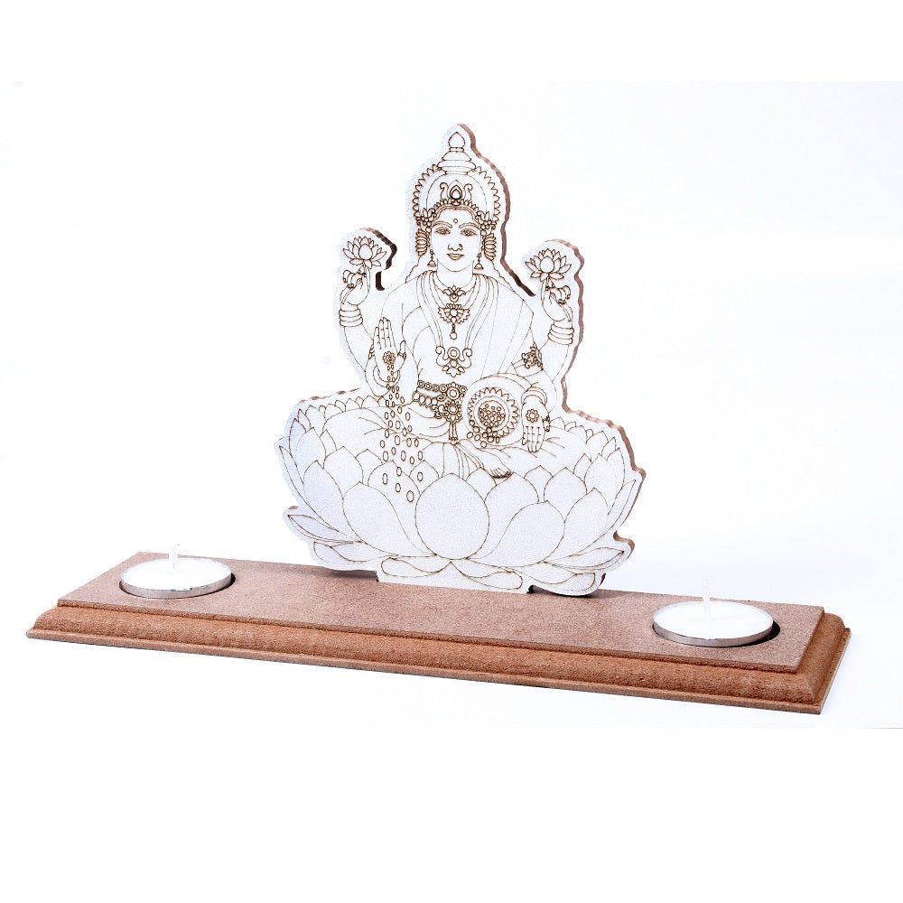 MDF Pre Marked Standing Goddess Laxmi T-Light Candle Holder with Candle 6.5 X 10inch 1pc