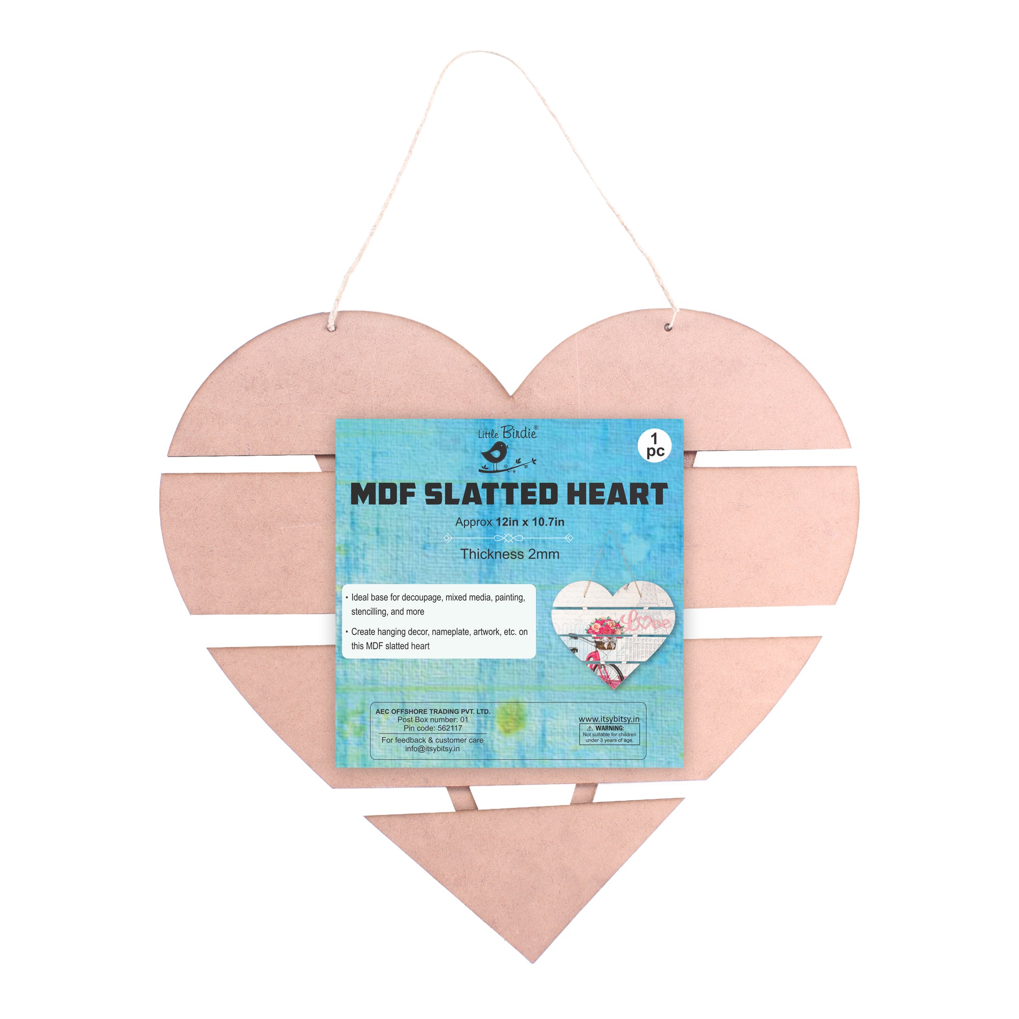 Mdf Slatted Heart 30 X 28Cm 2Mm Thick 1Pc Lb