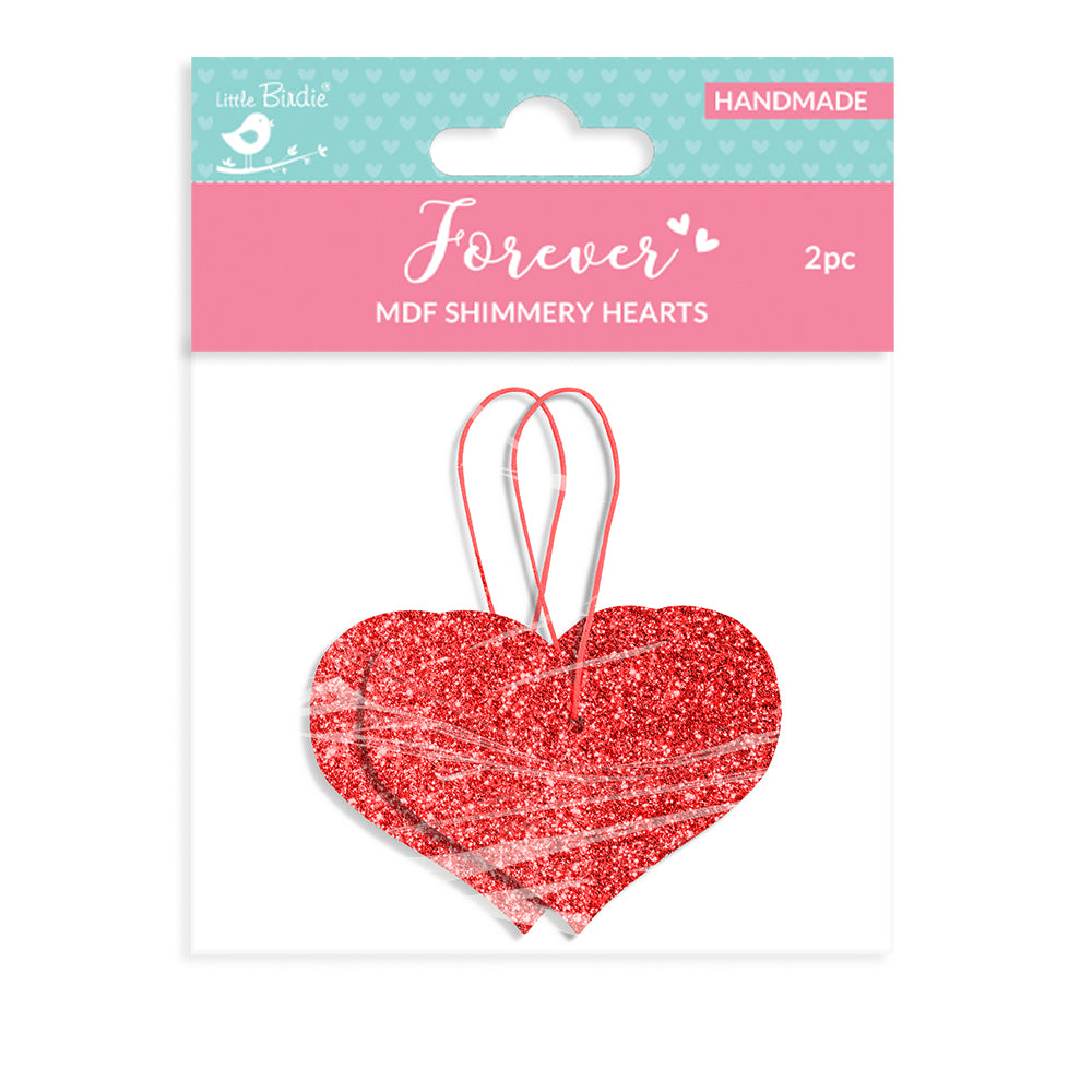 Shimmery Hanging Hearts Deep Red 7.5 X 6.5Cm 2Mm Thick 2Pc