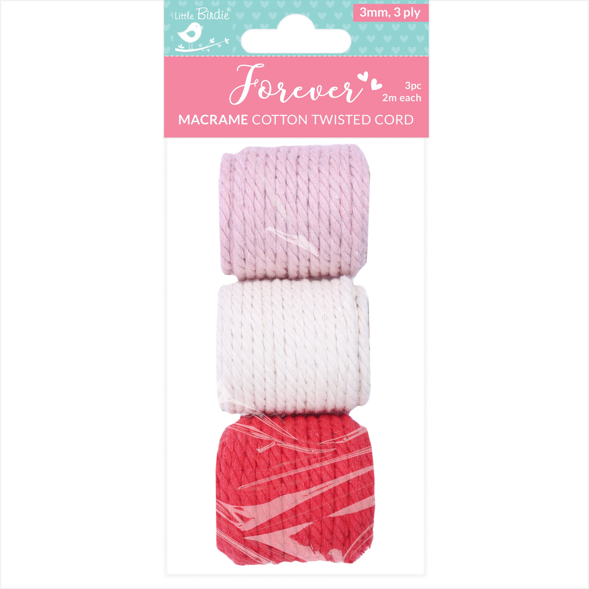 Cotton Twisted Cord 3Mm 3 Ply Rosy Charm 2Mtr 3Pc Lb