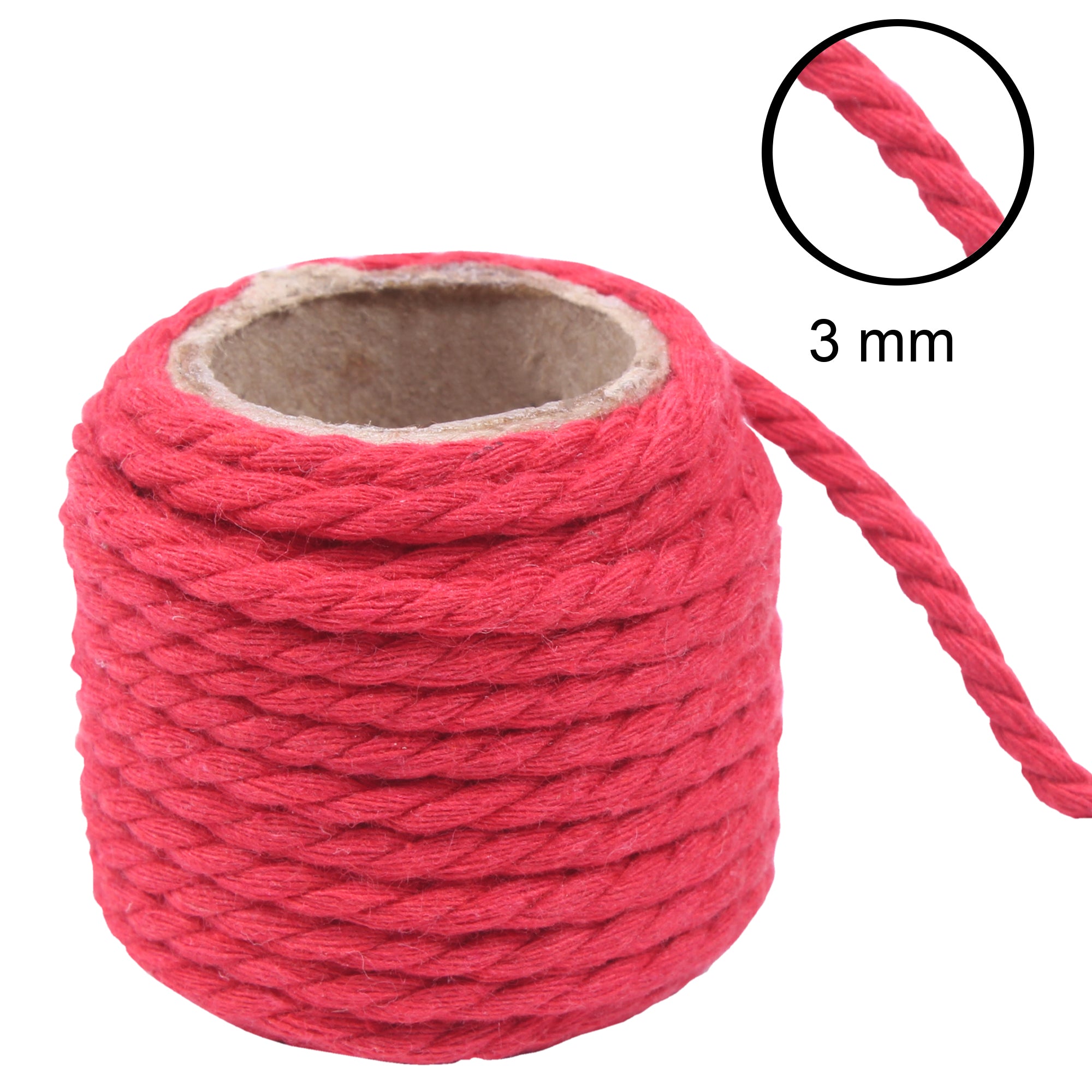 Cotton Twisted Cord 3Mm 3 Ply Rosy Charm 2Mtr 3Pc Lb