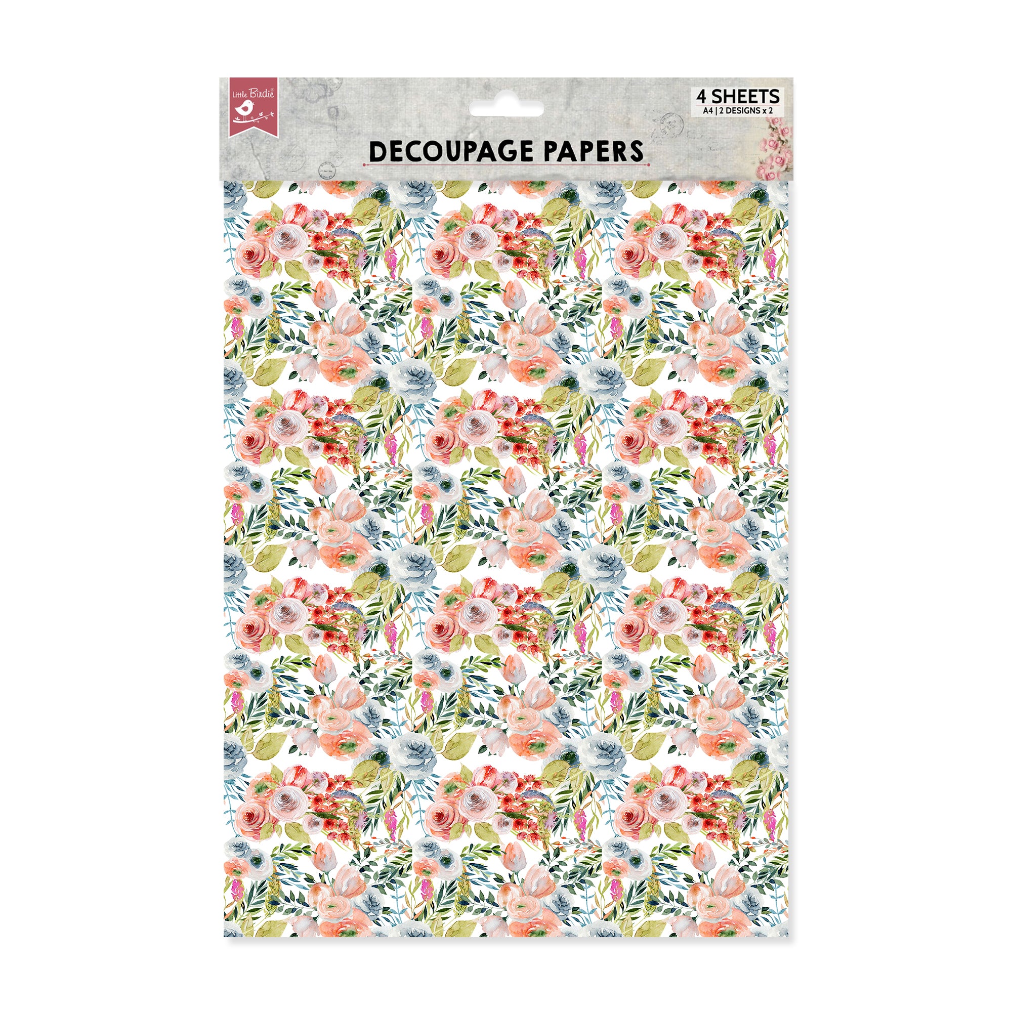Decoupage Paper Floral Mist A4 2 Designs 4Sheet Pbhc Lb