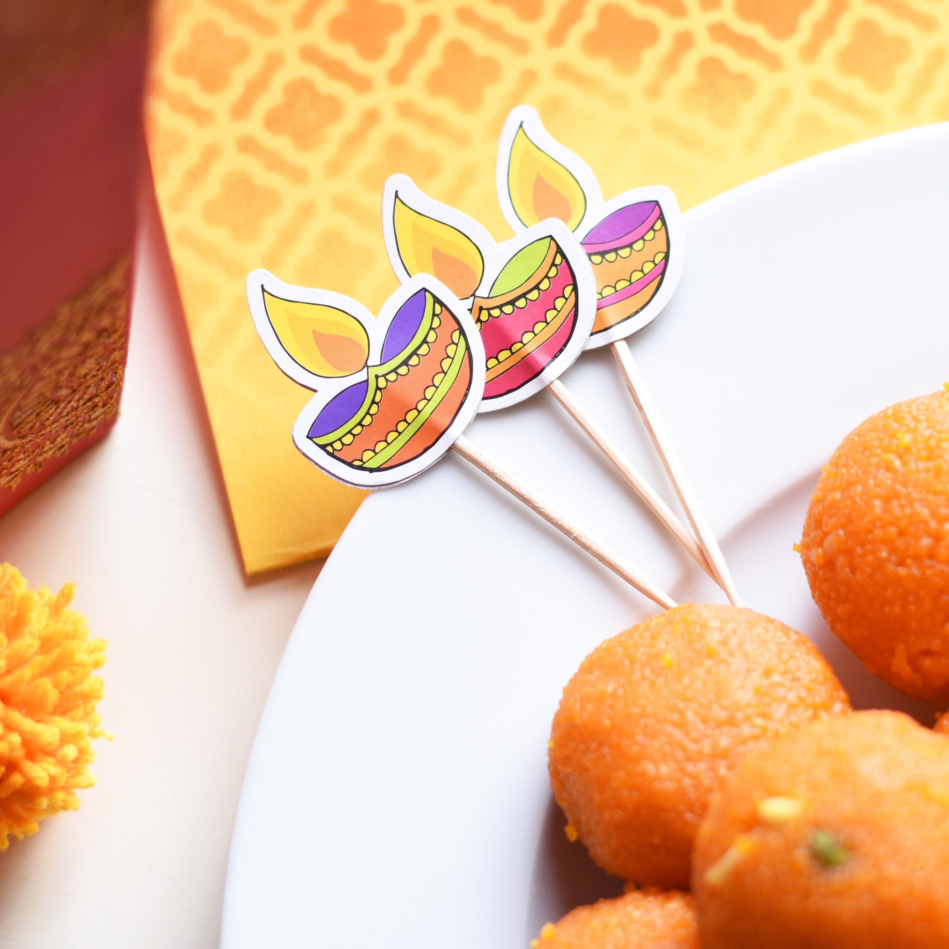 Little Birdie Diwali Mithai Topper - Diya, 12Pc