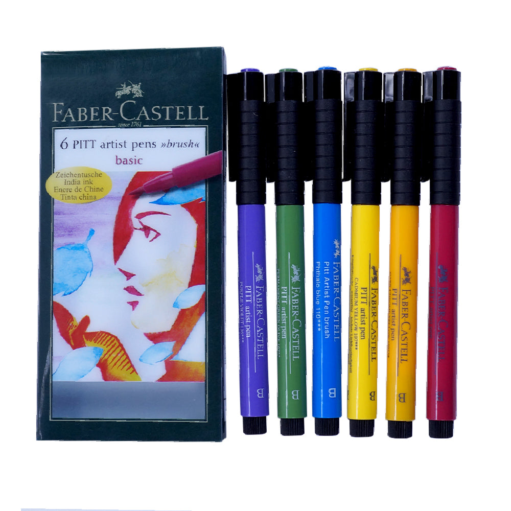 Faber Castell Pitt Artist Pen - Basic Colours (Wallet Of 6)