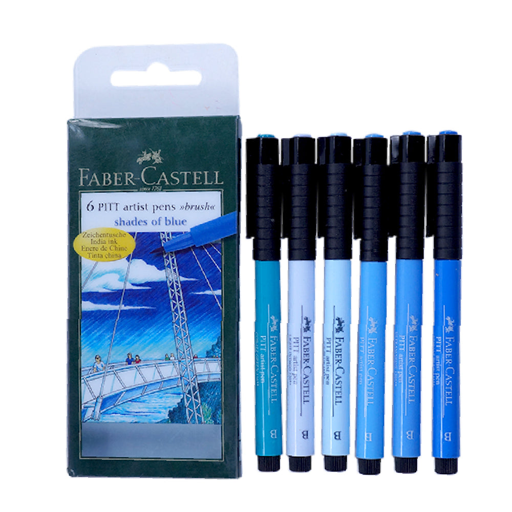 Faber Castell Pitt Artist B Pen Blue Set Of 6
