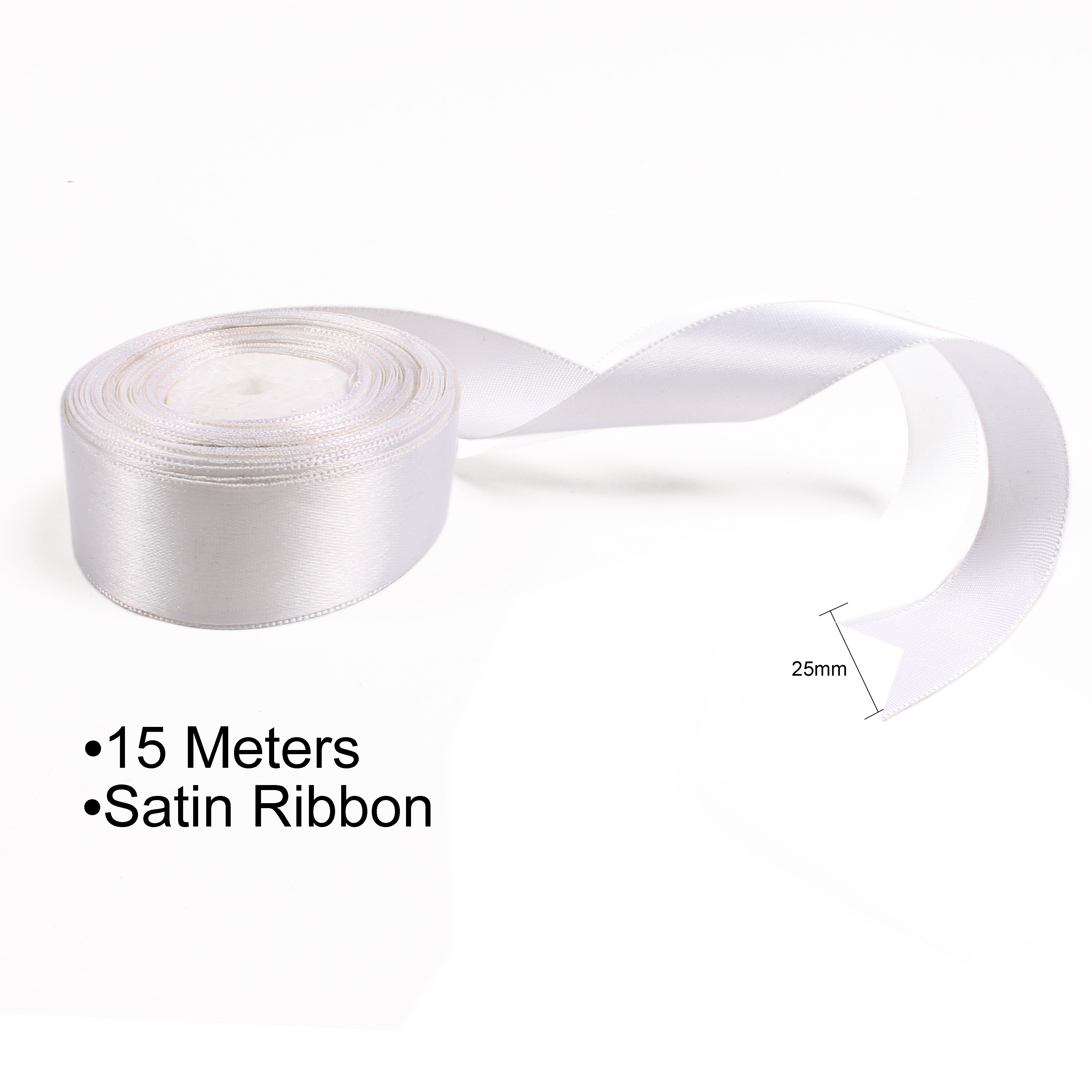 Satin Ribbons - 25mm Width -White - 15mtr