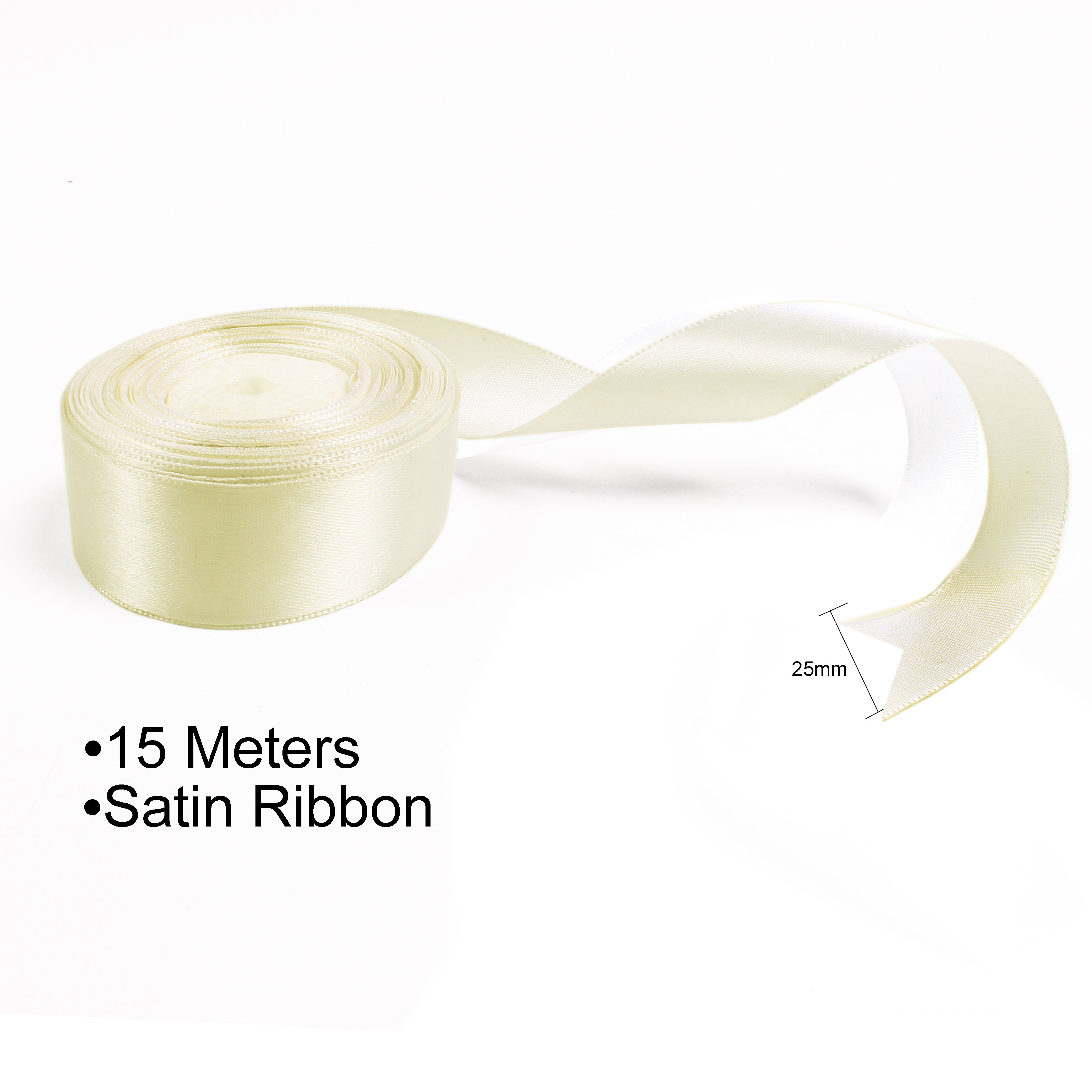Satin Ribbons - 25mm Width - Cream - 15mtr