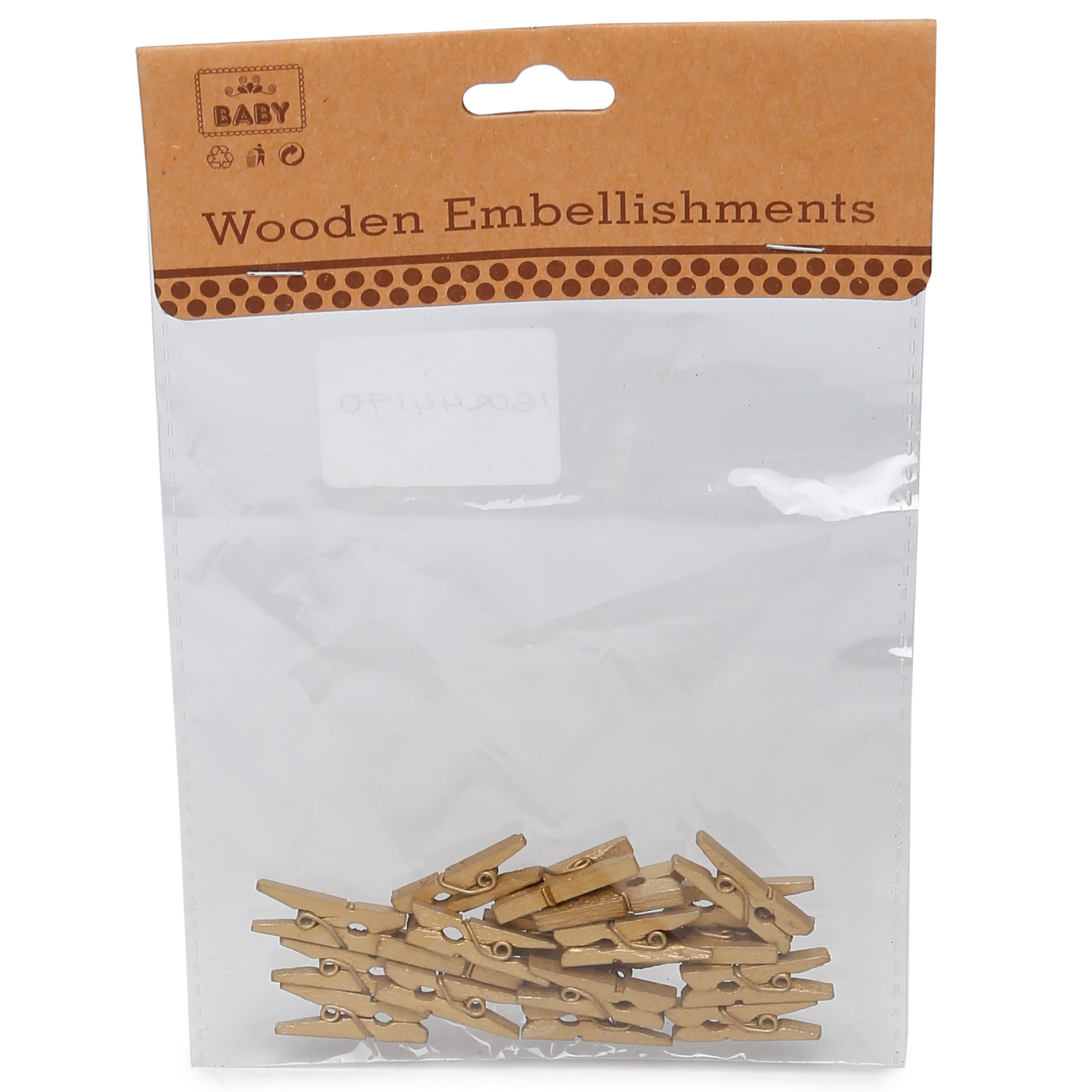 Wooden Pegs - Gold, 2.5cm, 20Pc