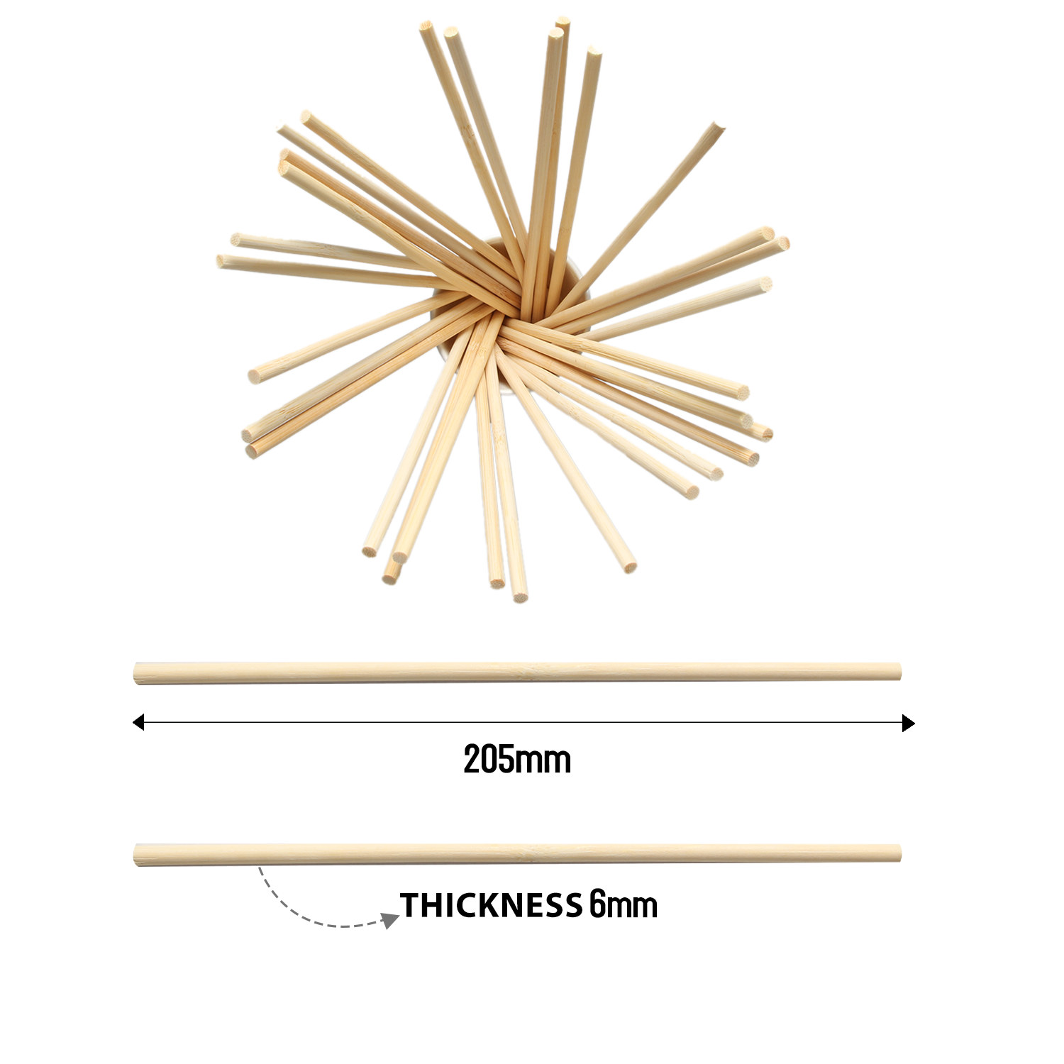 Round Bamboo Sticks Natural 205 X 6mm 30pc With 30Ml Glue