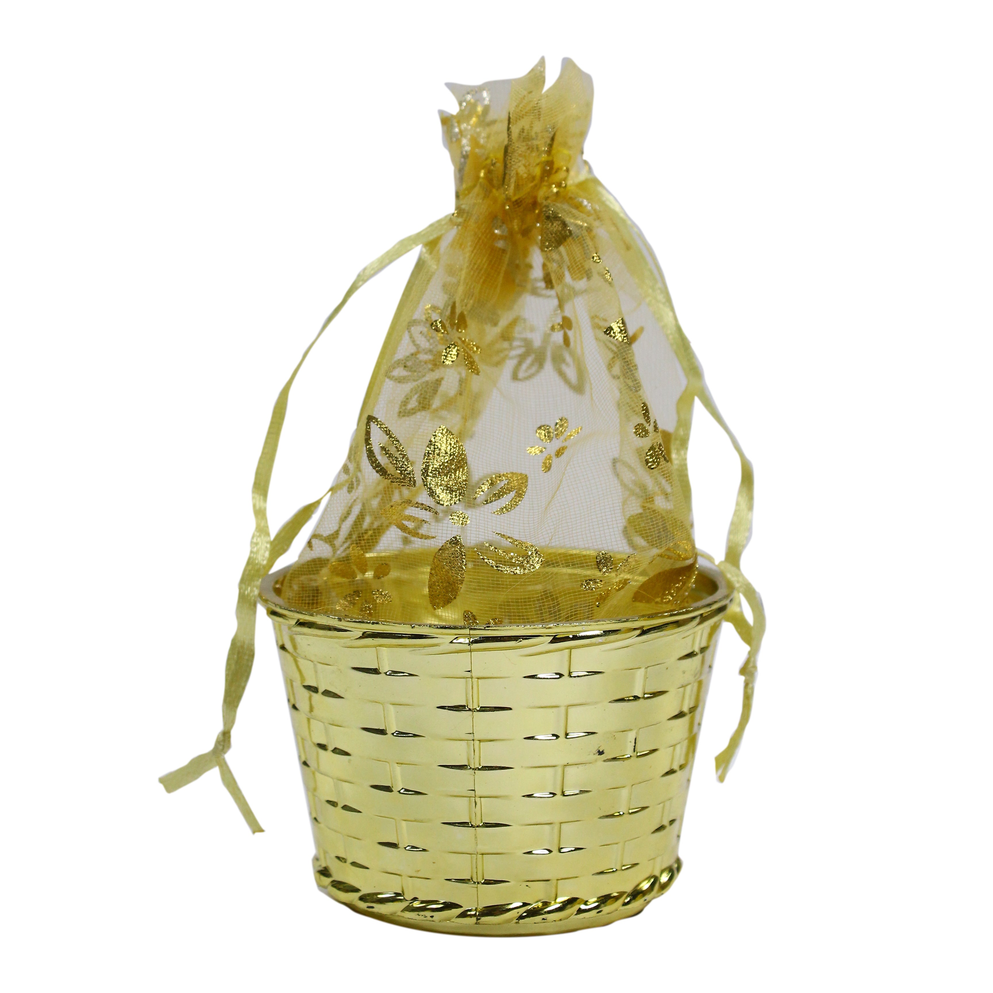 Organza Gift Bag- Basket, Gold, 1Pc