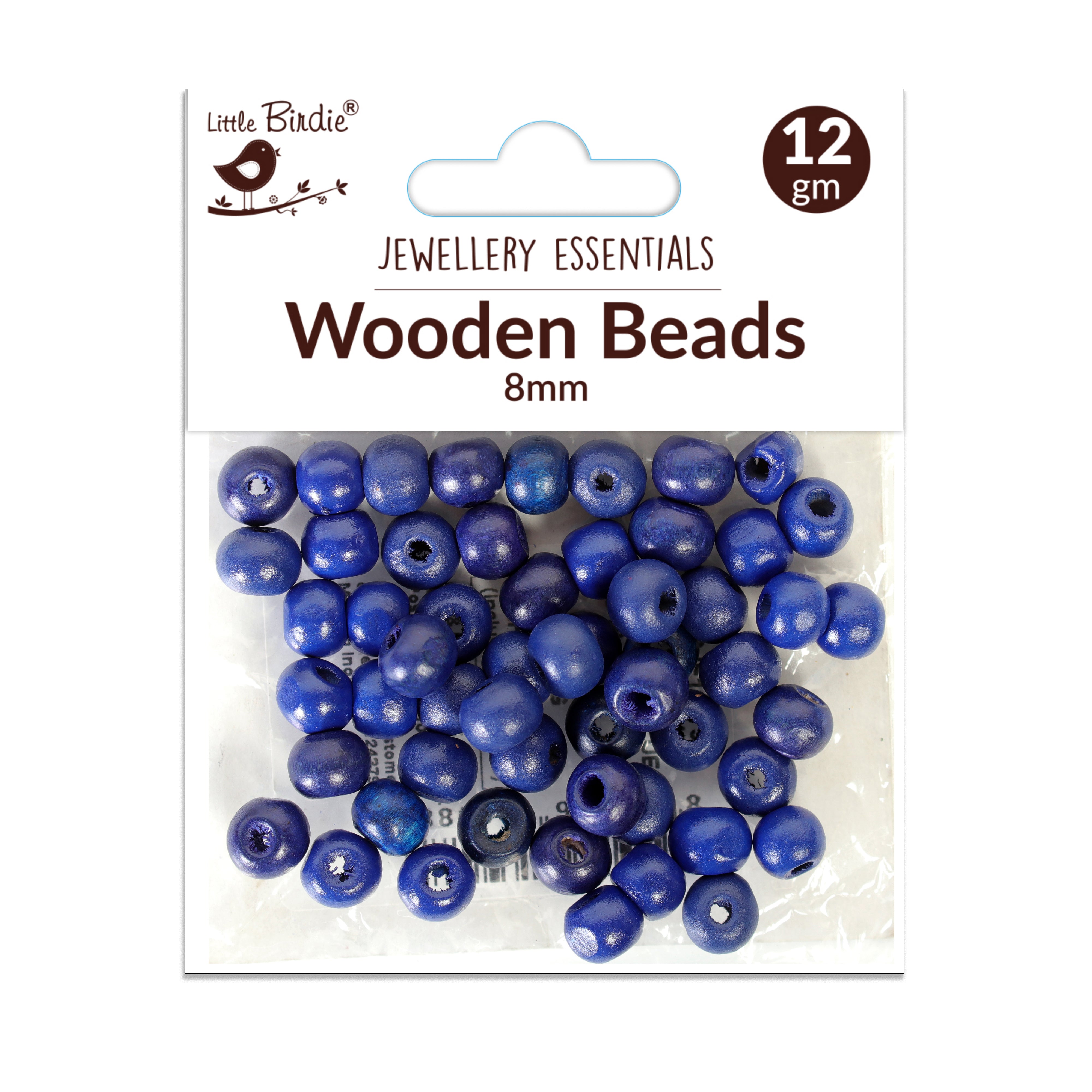 Wooden Beads 8Mm Blue 12G Ib