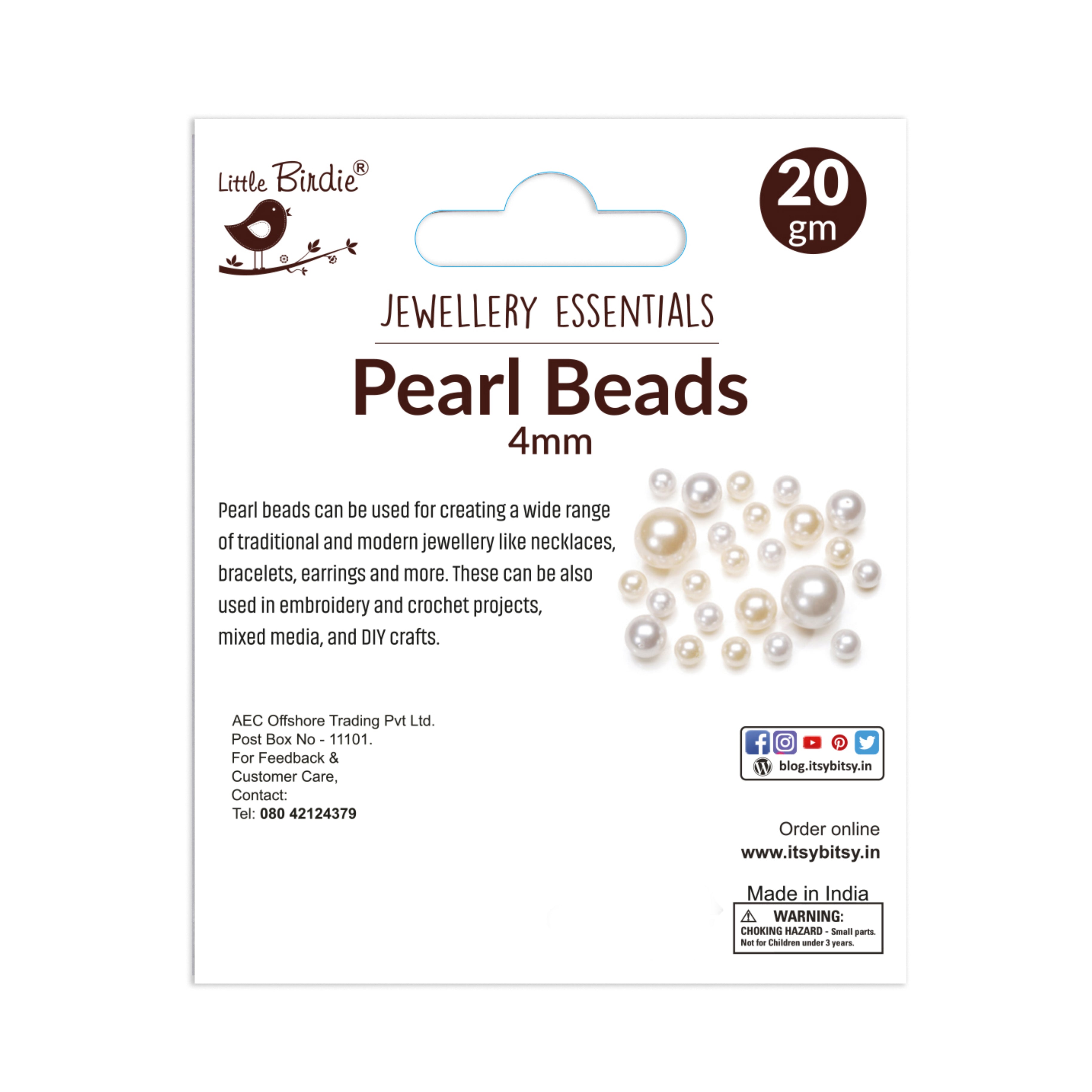 Pearl Beads Plastic 4mm Cream 20gm