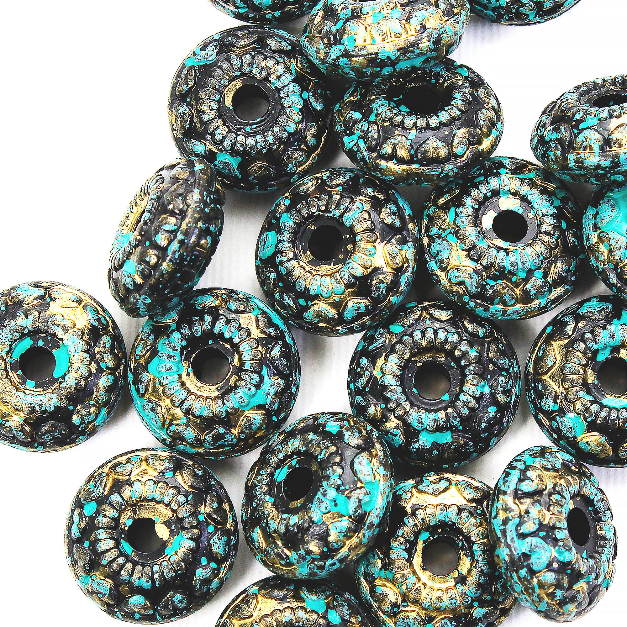 Beads Turquoise Gold Marbled Roundel 18Mm X 8Mm 30G Pb Ib