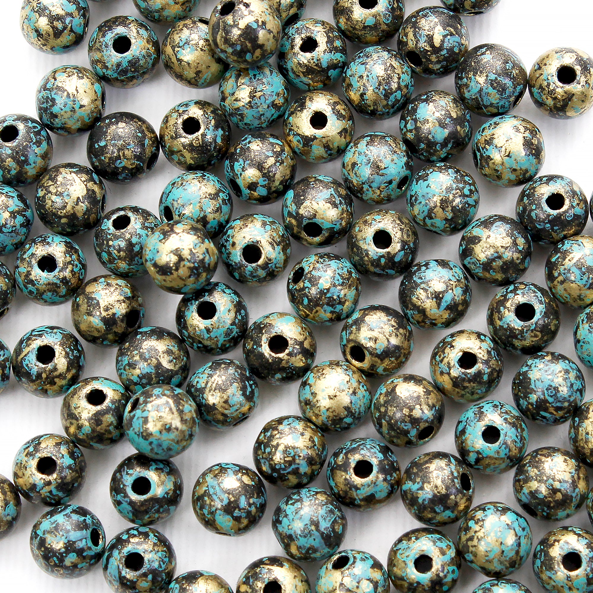 Beads Turquoise Gold Marbled Round 7Mm X 7Mm 30G Pb Ib