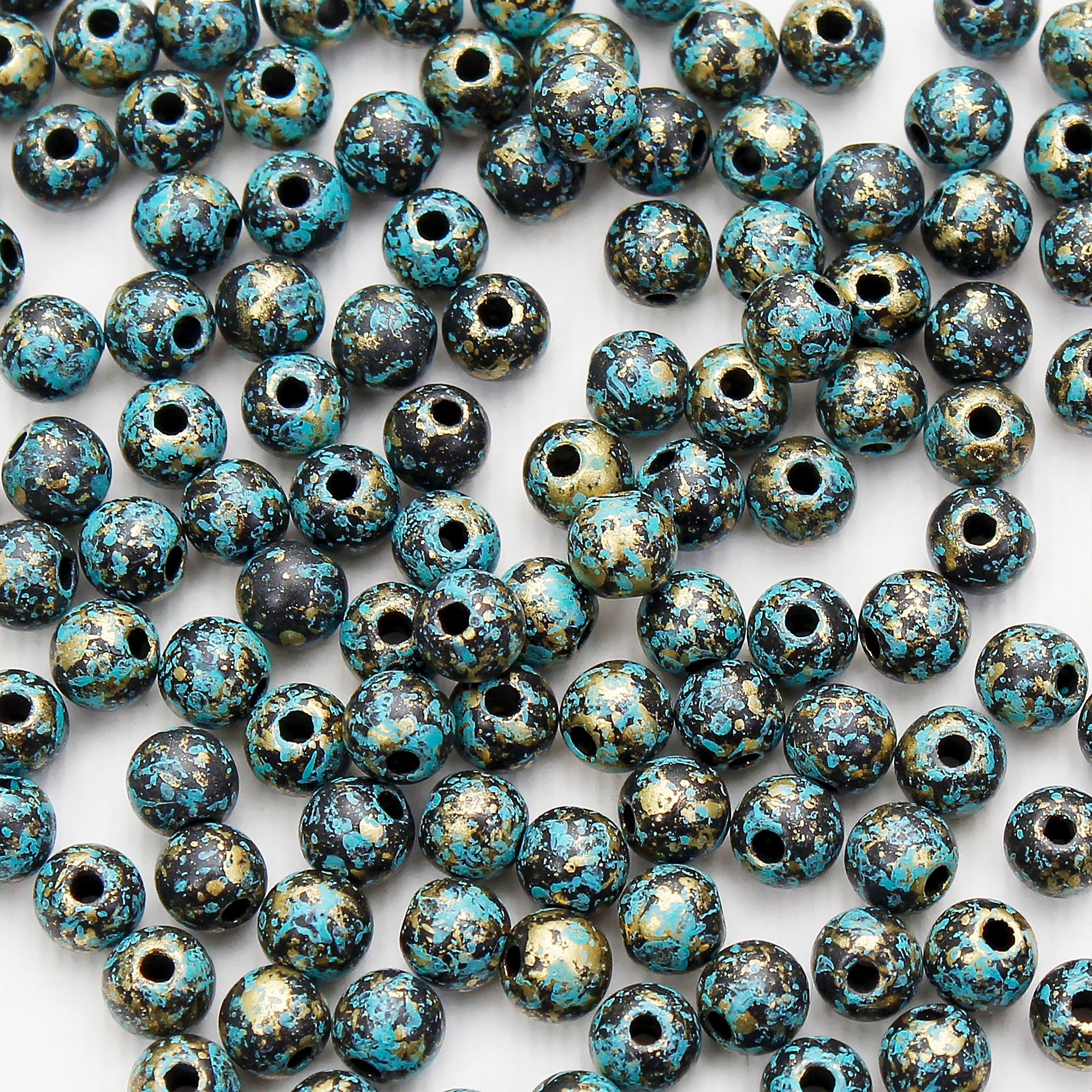 Beads Turquoise Gold Marbled Round 5Mm X 5Mm 30G Pb Ib