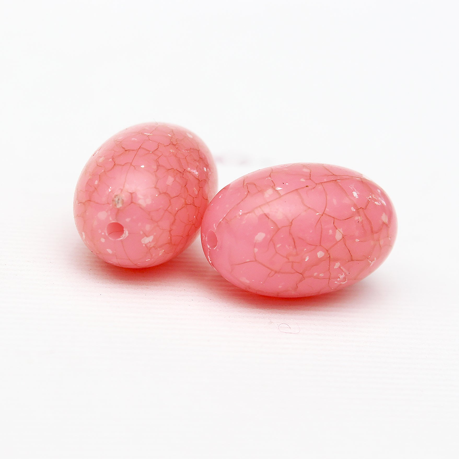 Beads Pearly Rose Crackled Oval 18Mm X 11Mm 30G Pb Ib