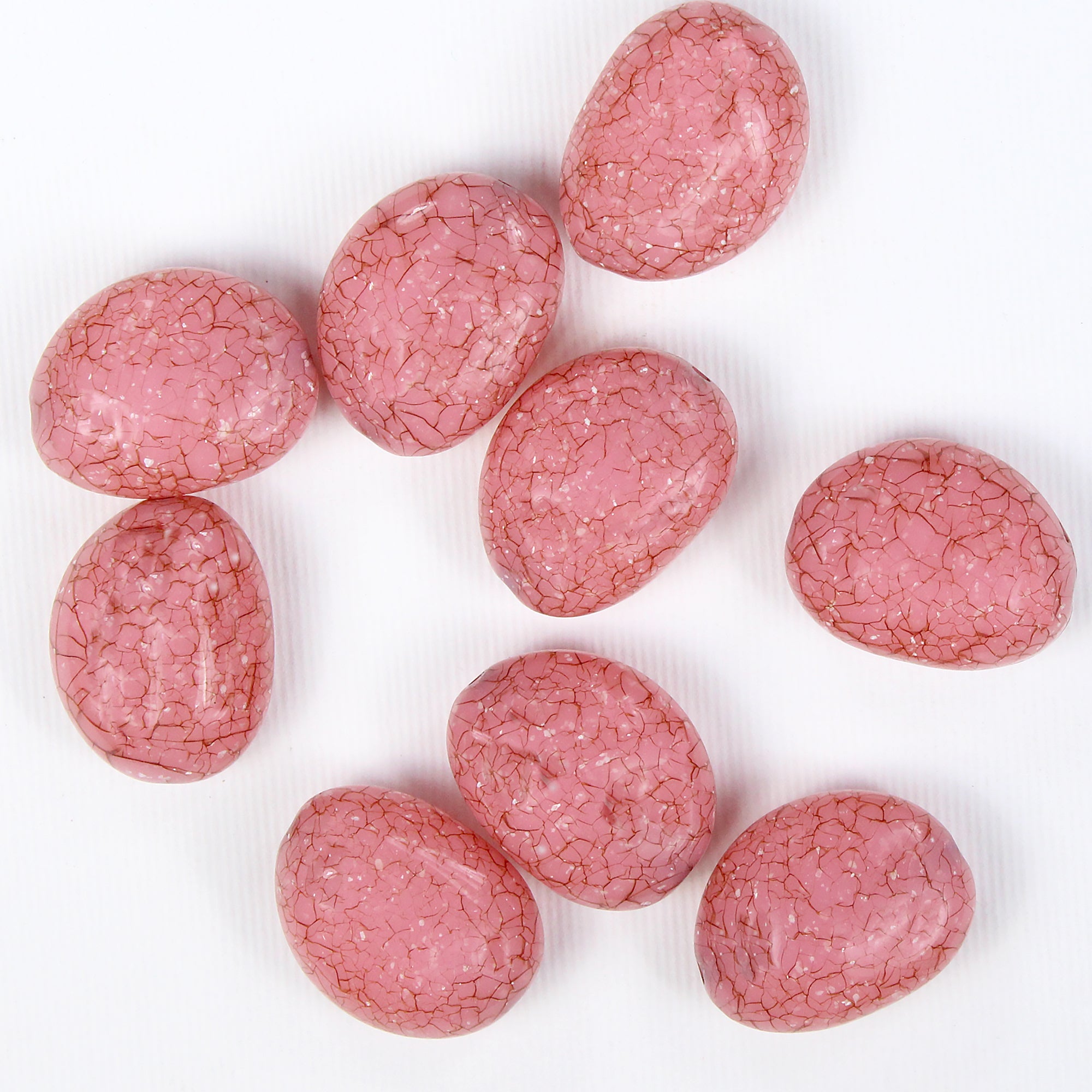 Beads Pearly Rose Crackled Ovoid 24Mm X 18Mm 30G Pb Ib