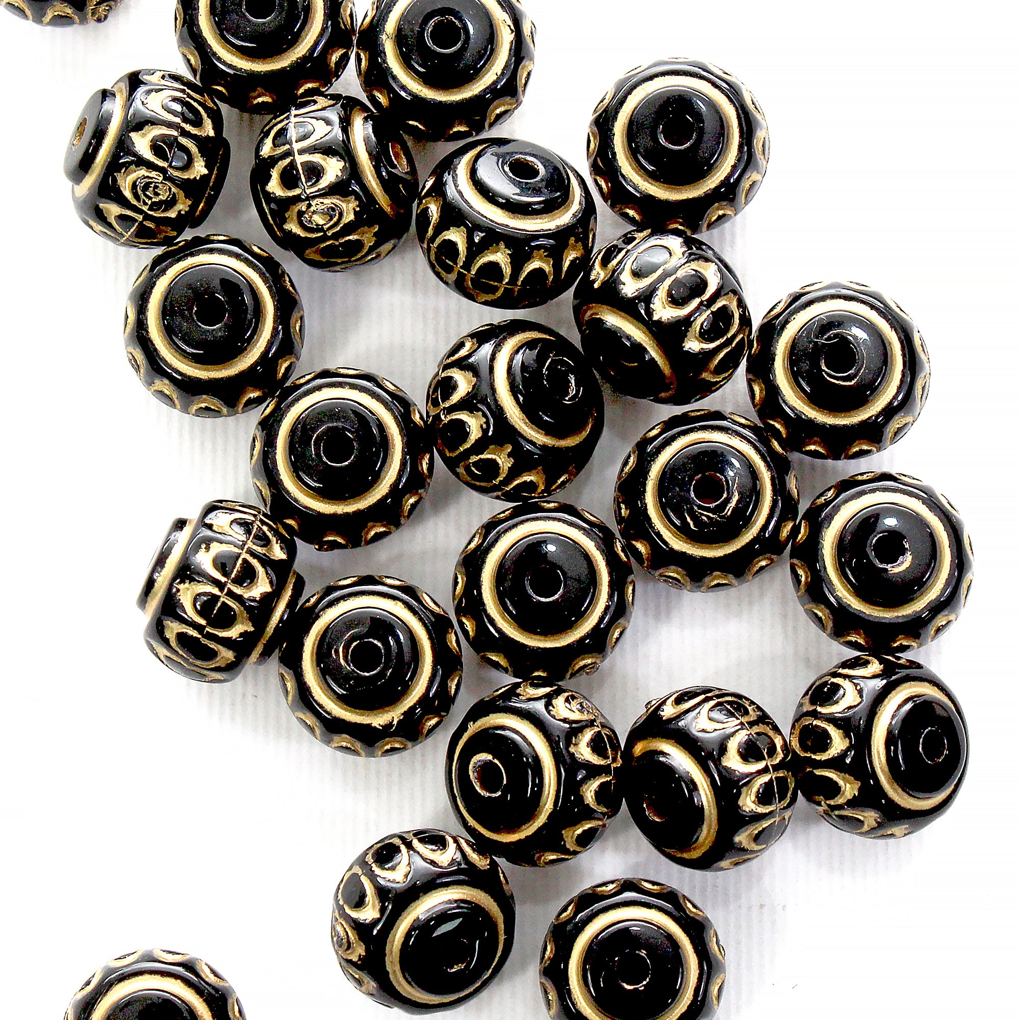 Beads Ornate Golden Black Round 13Mm X 11Mm 30G Pb Ib