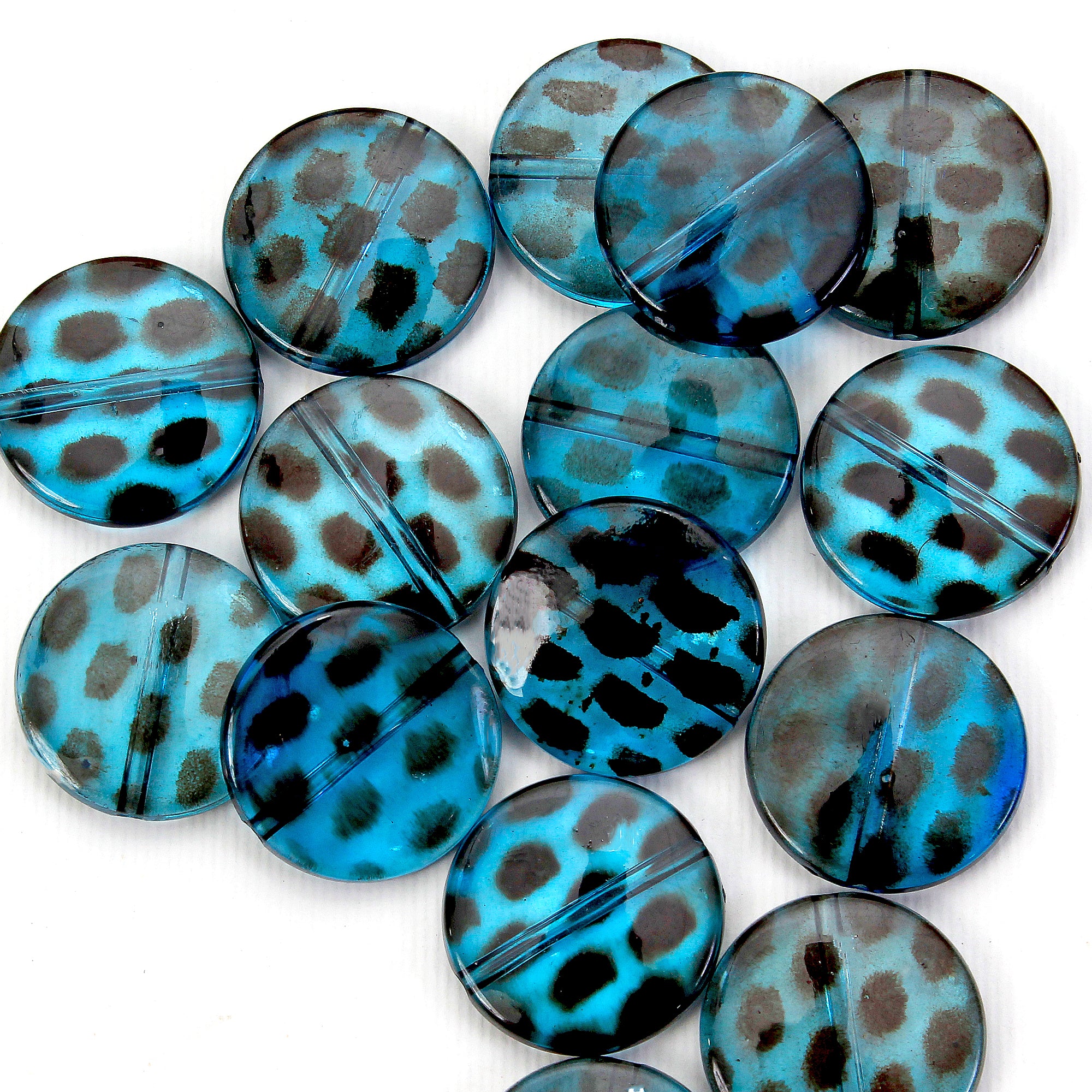 Beads Aqua Leopard Disc 21Mm X 21Mm 30G Pb Ib