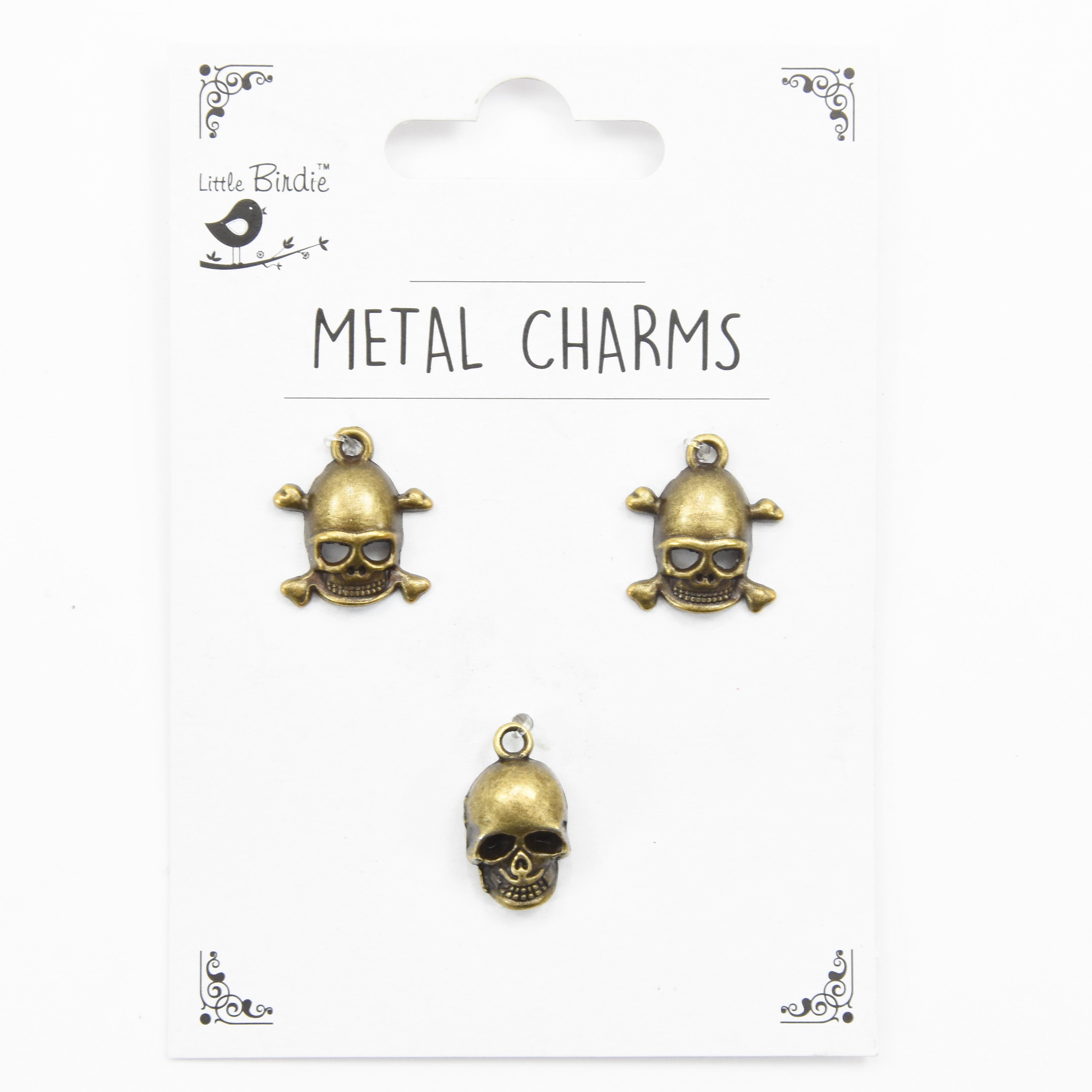 Metal Charms Skulls 3Pcs Pbci Ib