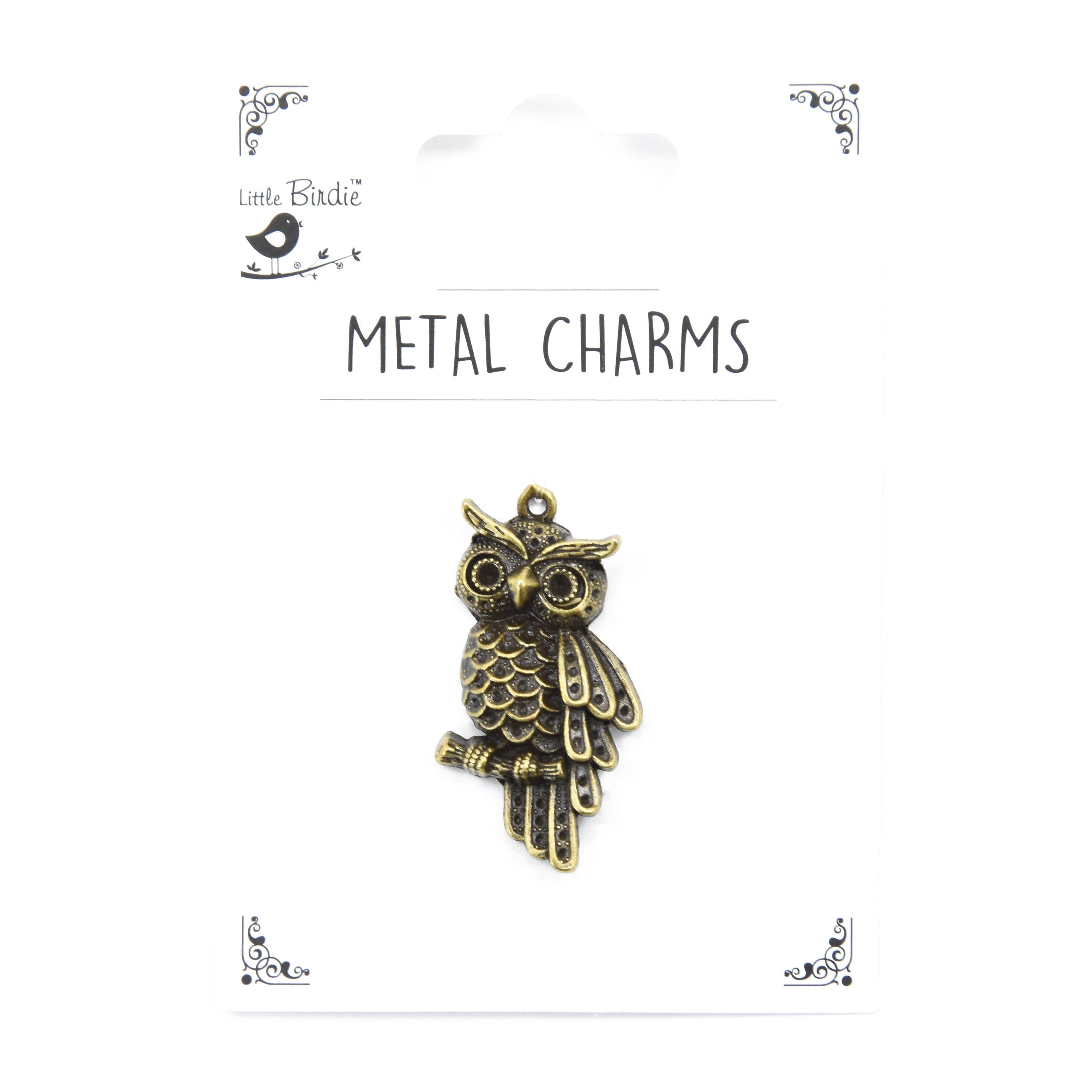 Metal Charms Owl 1Pc Pbci Ib