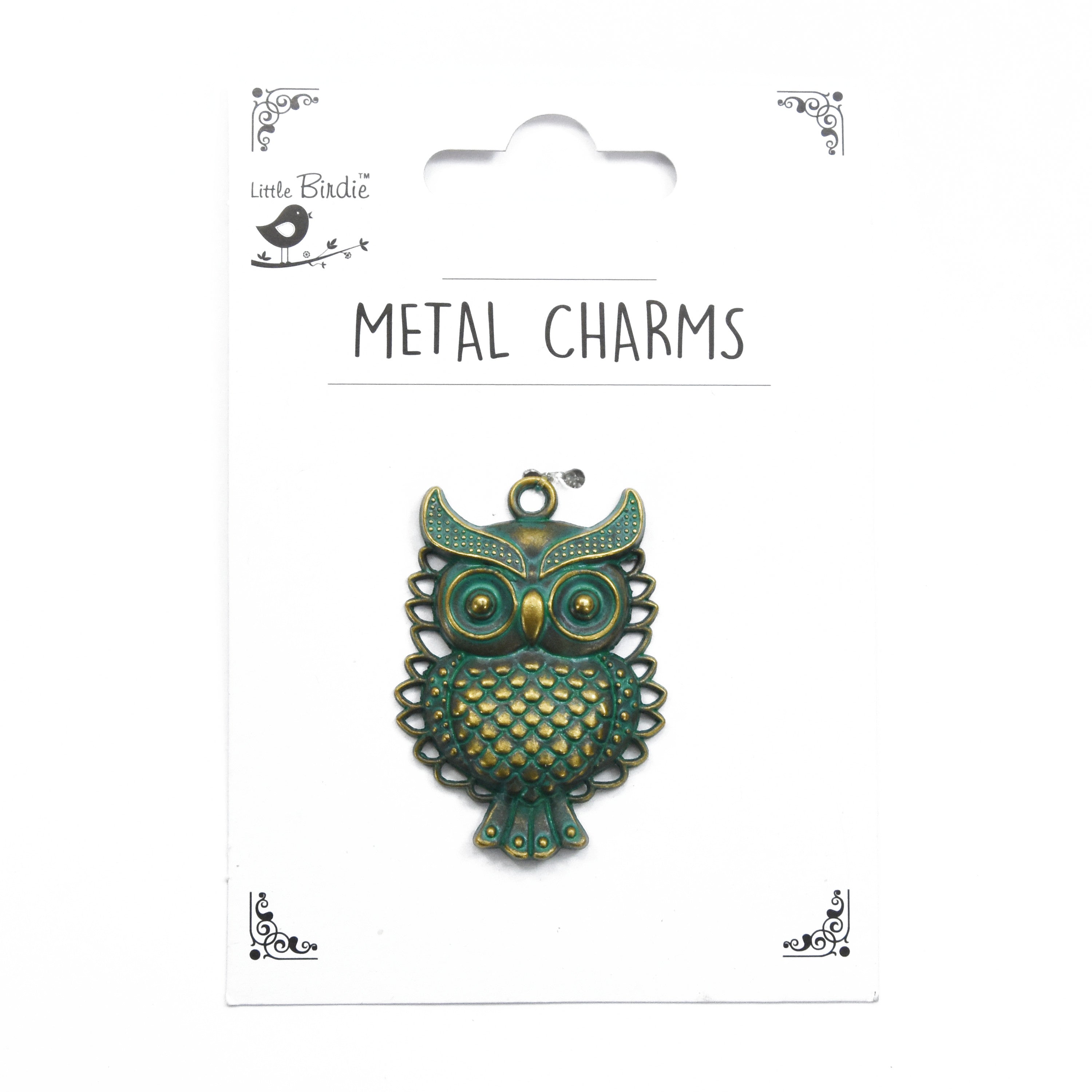 Metal Charms Ornate Owl 1Pc Pbci Ib