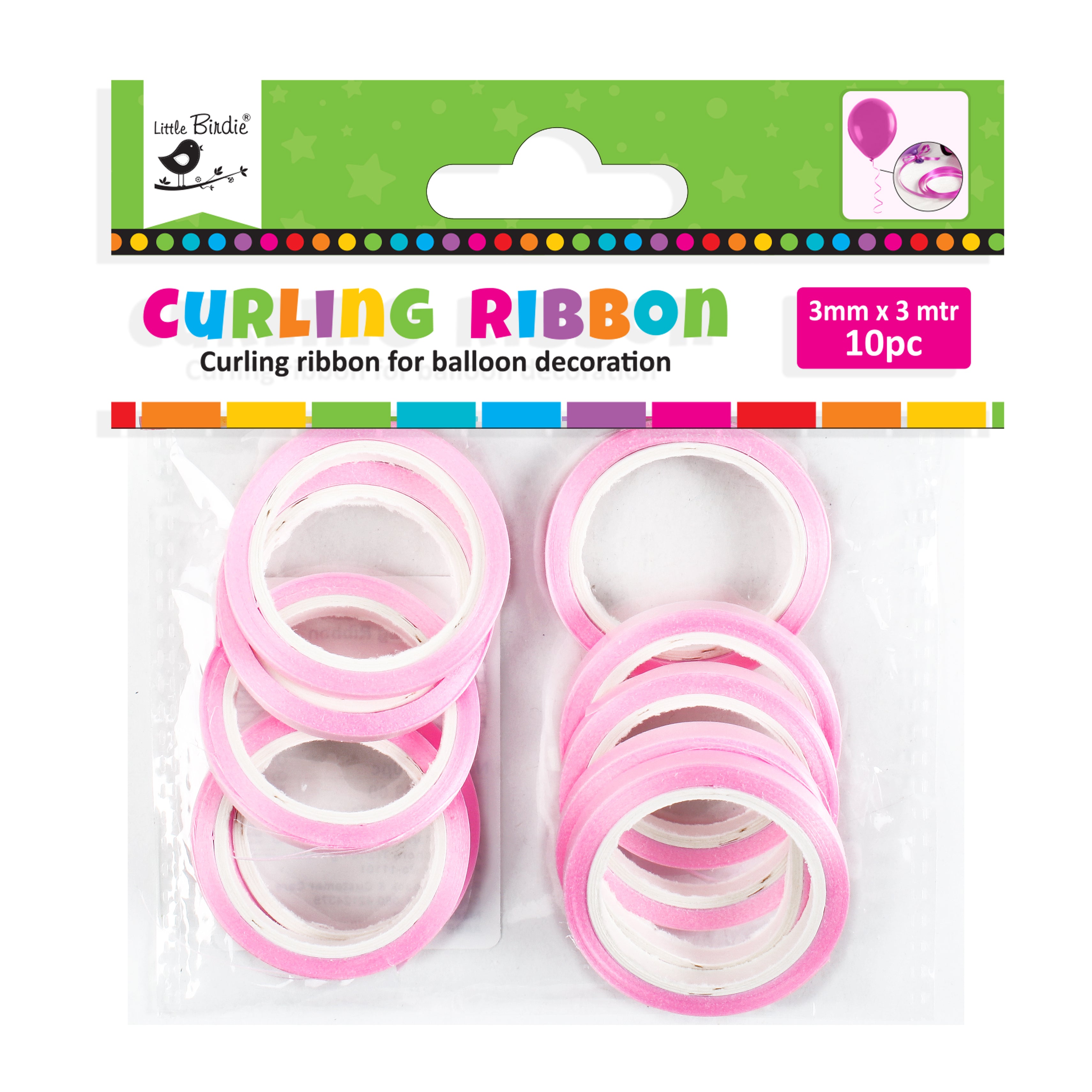 Curling Ribbon For Balloon Decoration 3mm X 3mtr Baby Pink 10pc