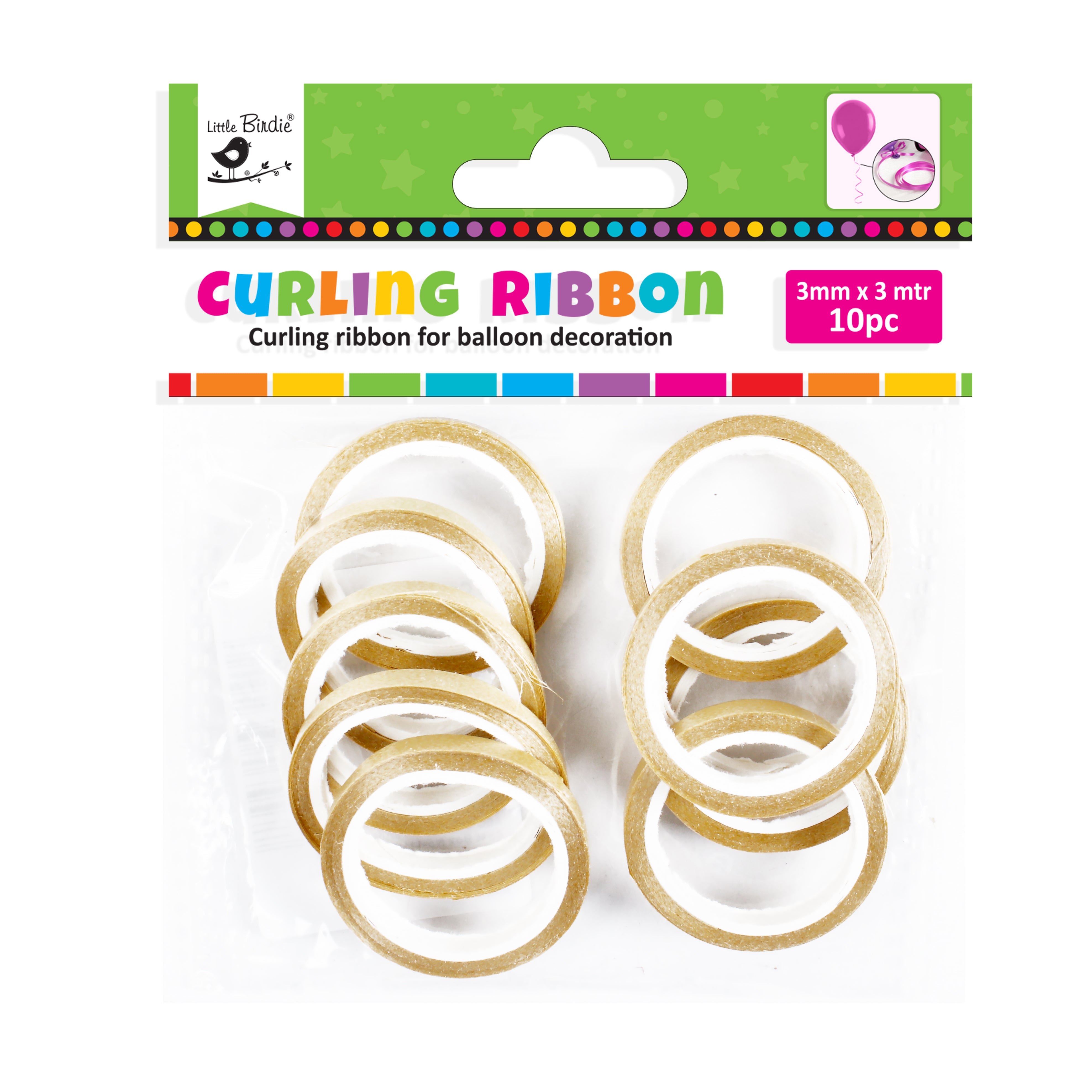 Curling Ribbon For Balloon Decoration 3Mm X 3Mtr Gold 10Pc Pbhc Ib ...