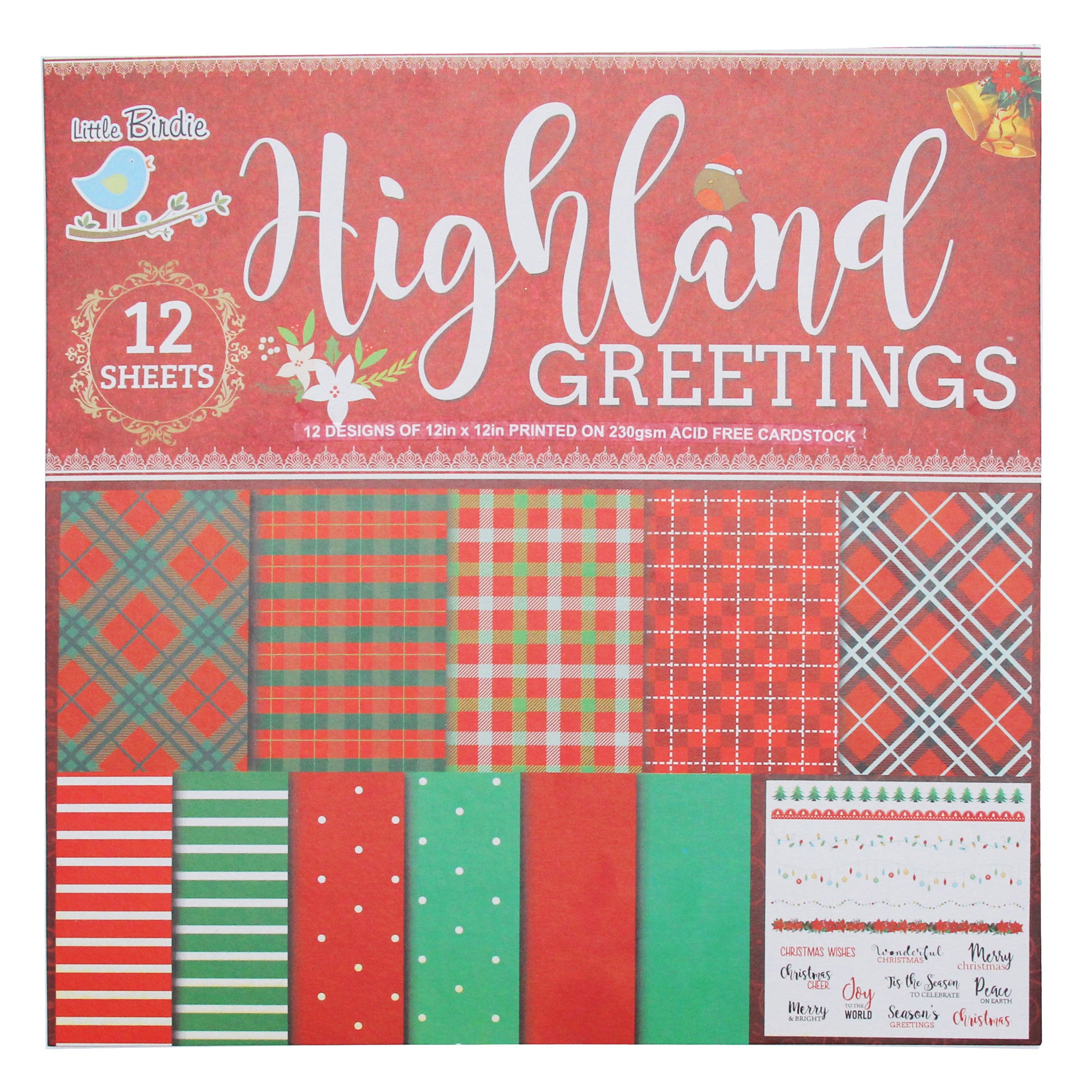 Itsy Bitsy Highland Greetings- 12x12Inch Paper Pack, 12 sheet