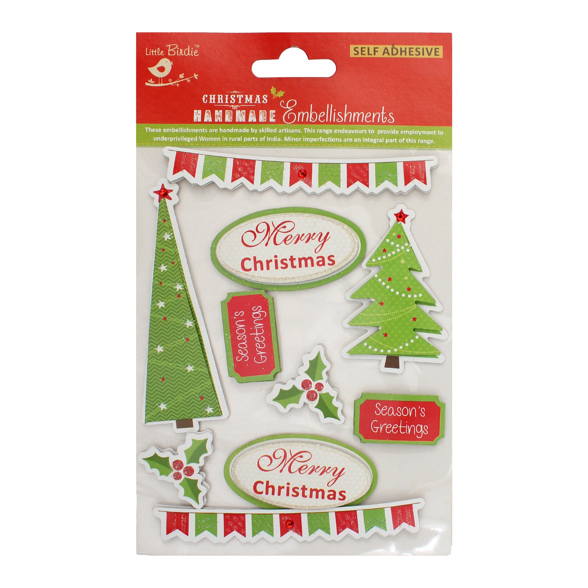 Christmas 3D Emb Decorated Tree W/Banner 10Pcs
