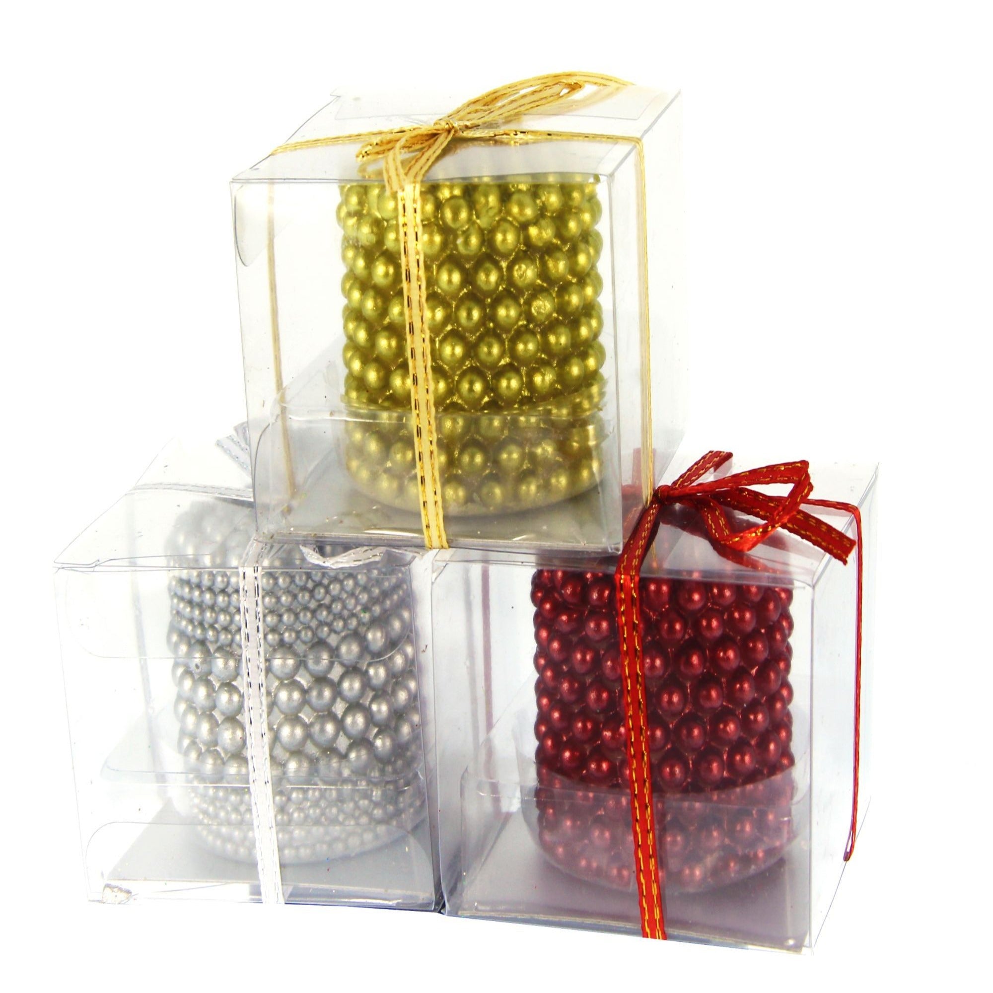 Beaded Christmas Candle - Assorted Colours, 6X6X5Cm, 1Pc