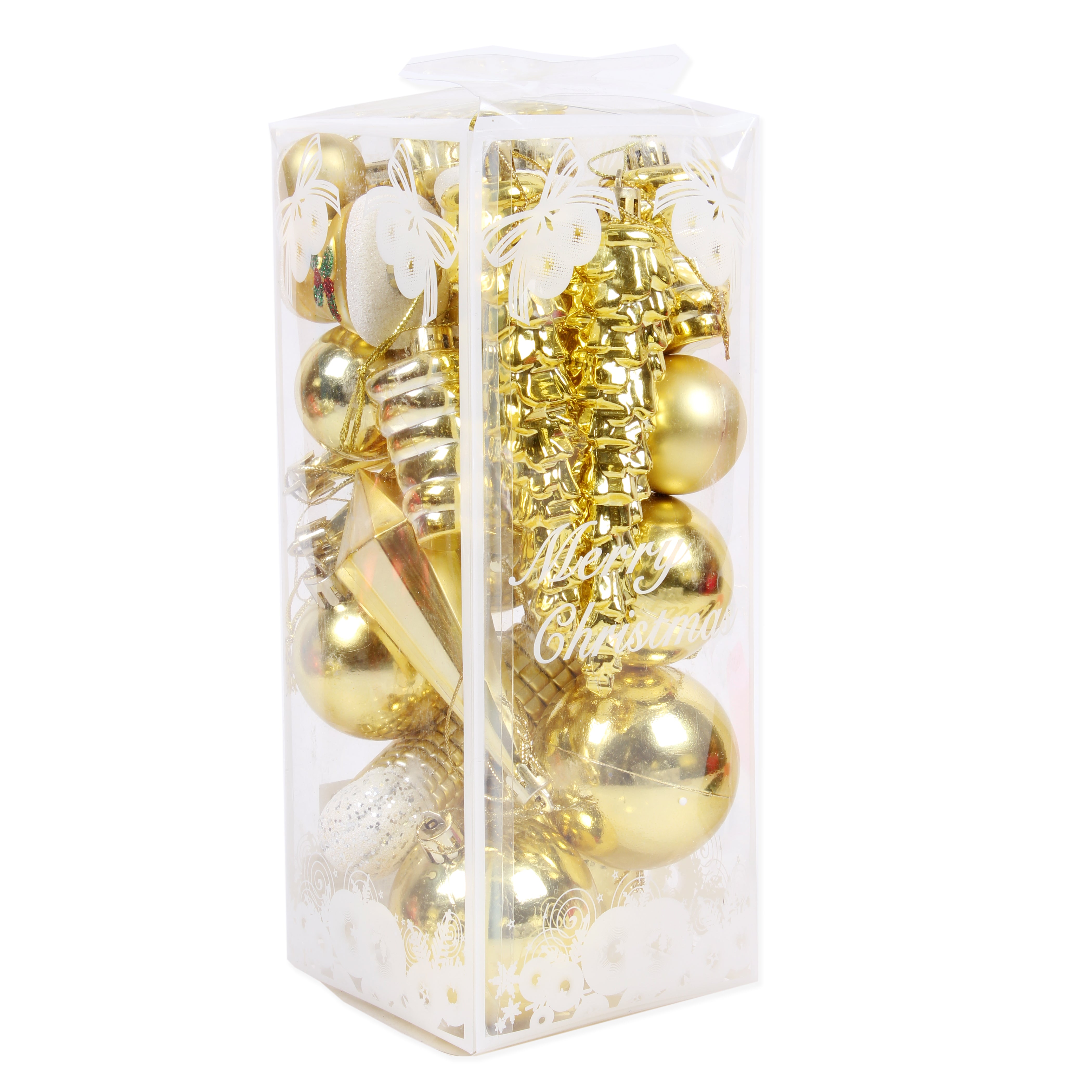 Christmas Tree Decoration Baubles, Stocking & Tree Mix Gold Acetate Box