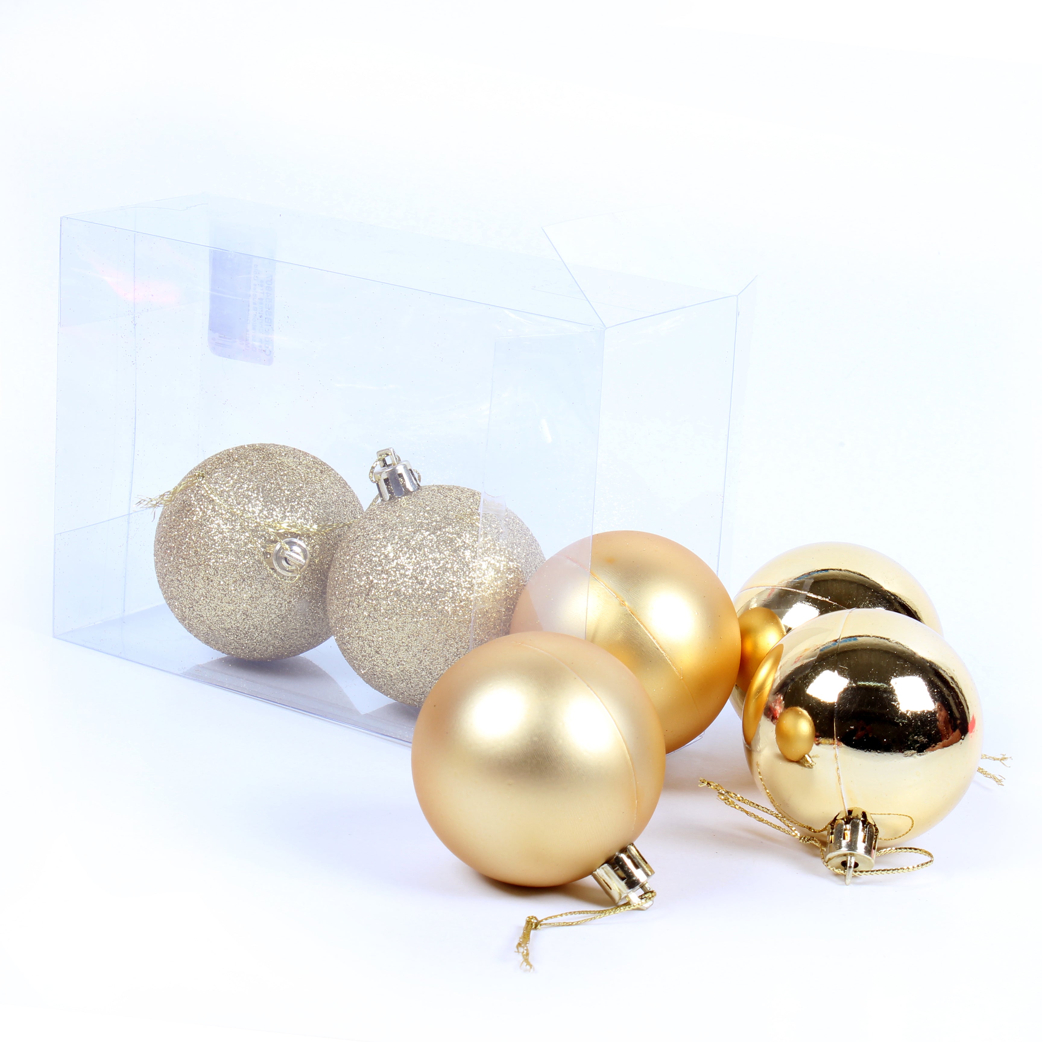Christmas Tree Decoration Baubles Gold (Matte, Glossy & Glitter) 6pc Acetate