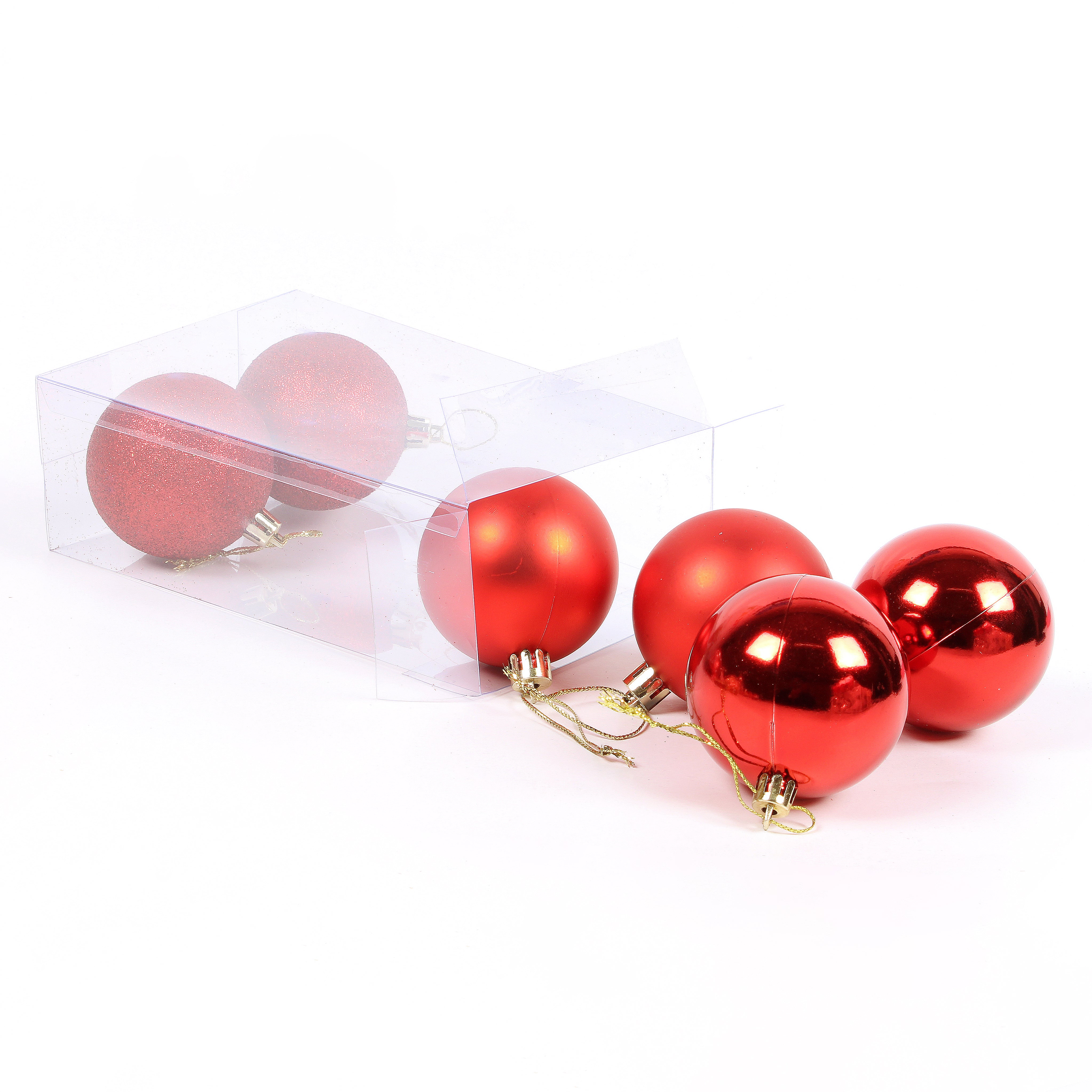Christmas Tree Decoration Baubles Red (Matte, Glossy & Glitter) 6pc Acetate