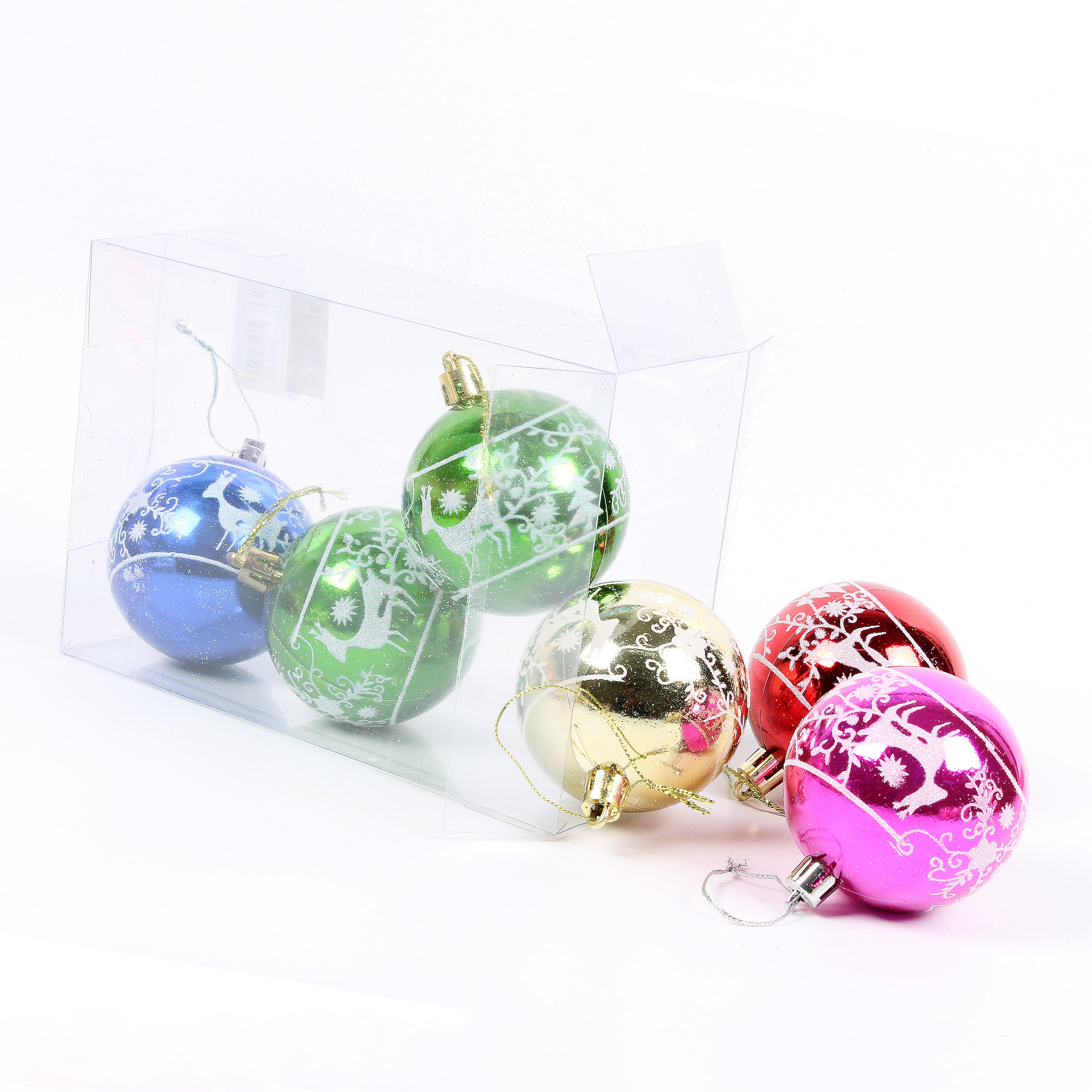 Christmas Tree Hanging Decoration Baubles With Printed 6cm Ass Colour 17.5 X 11.5 X 6cm 6pc Acetate