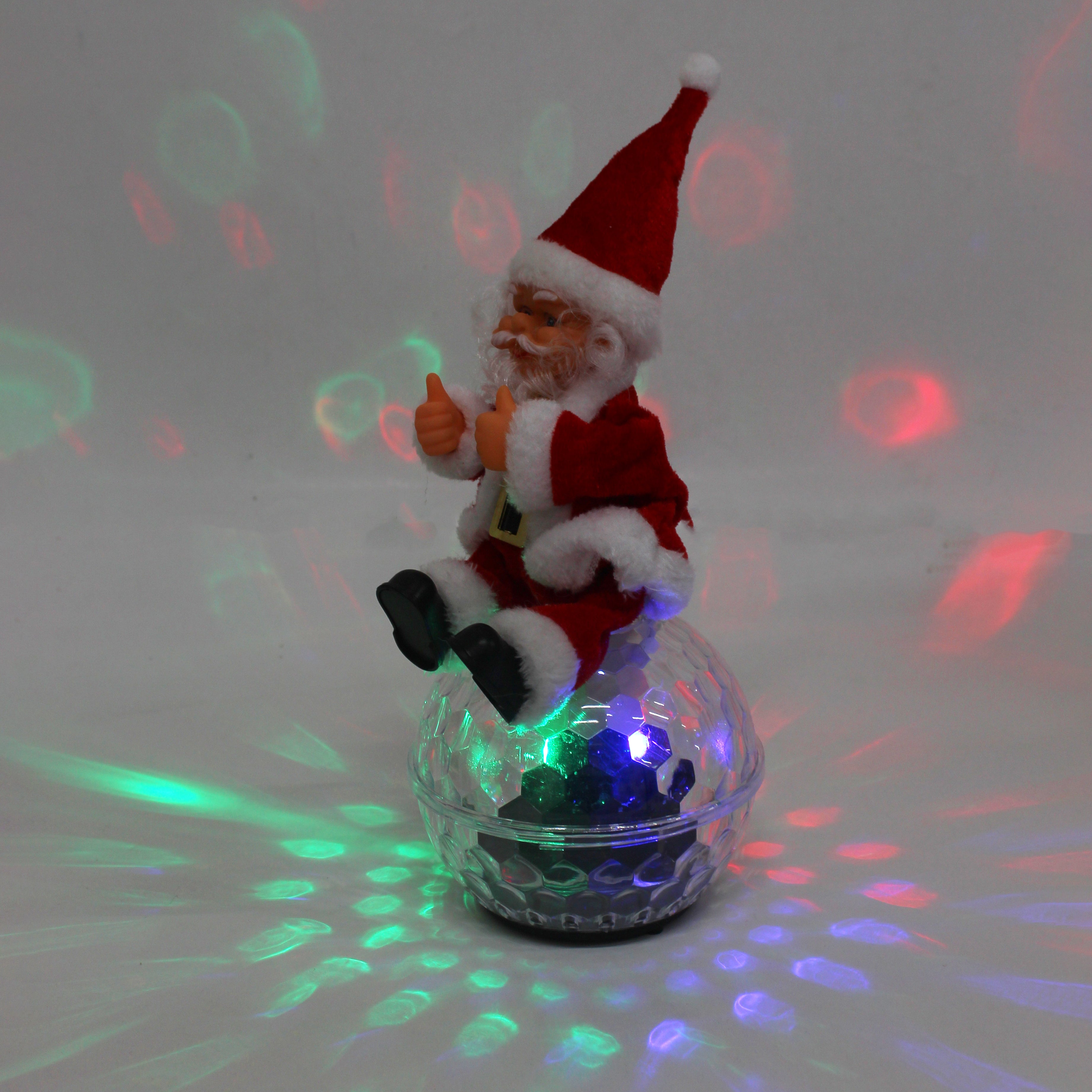 Christmas Toy Santa Sitting On Globe Filled With Lights & Music 11inch 1pc Box IB