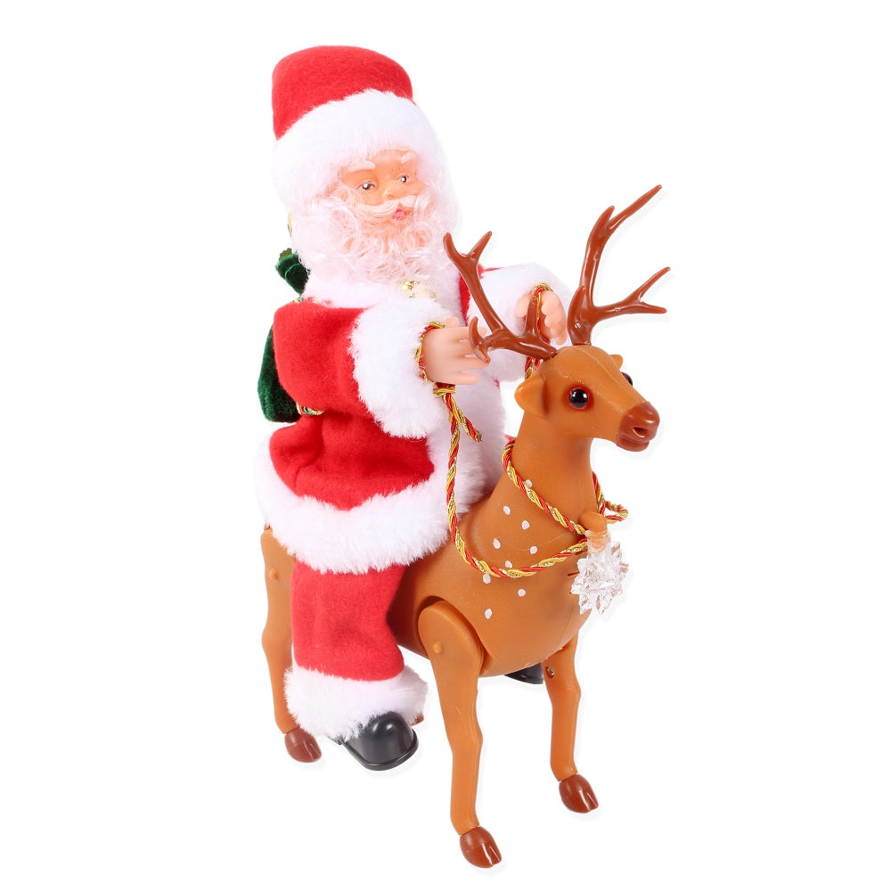 Christmas Toy Musical Santa Riding On The Deer 11inch 1pc Box IB